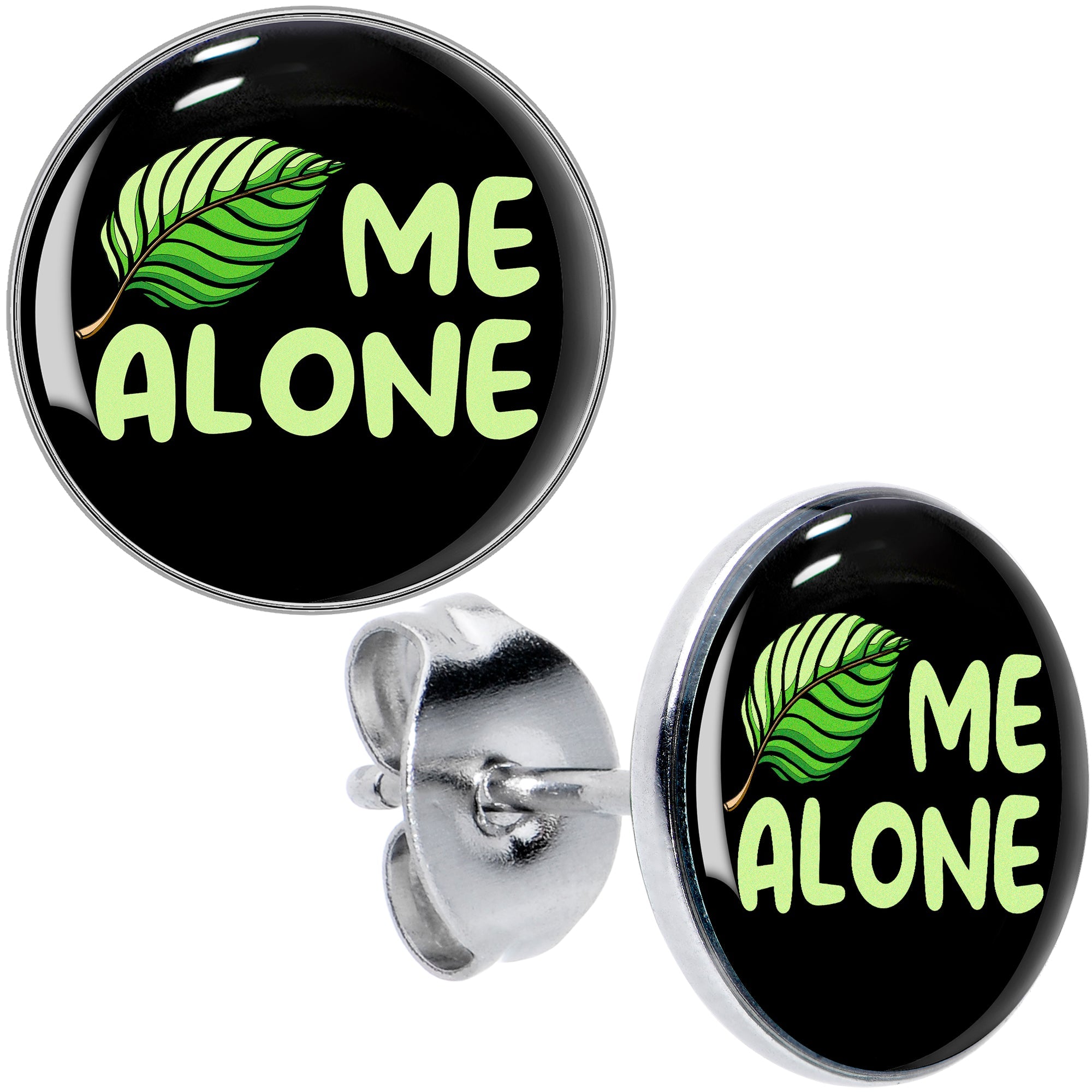 BodyCandy Black Green Leaf Me Alone Stud Earrings by Onyx O — main product shot