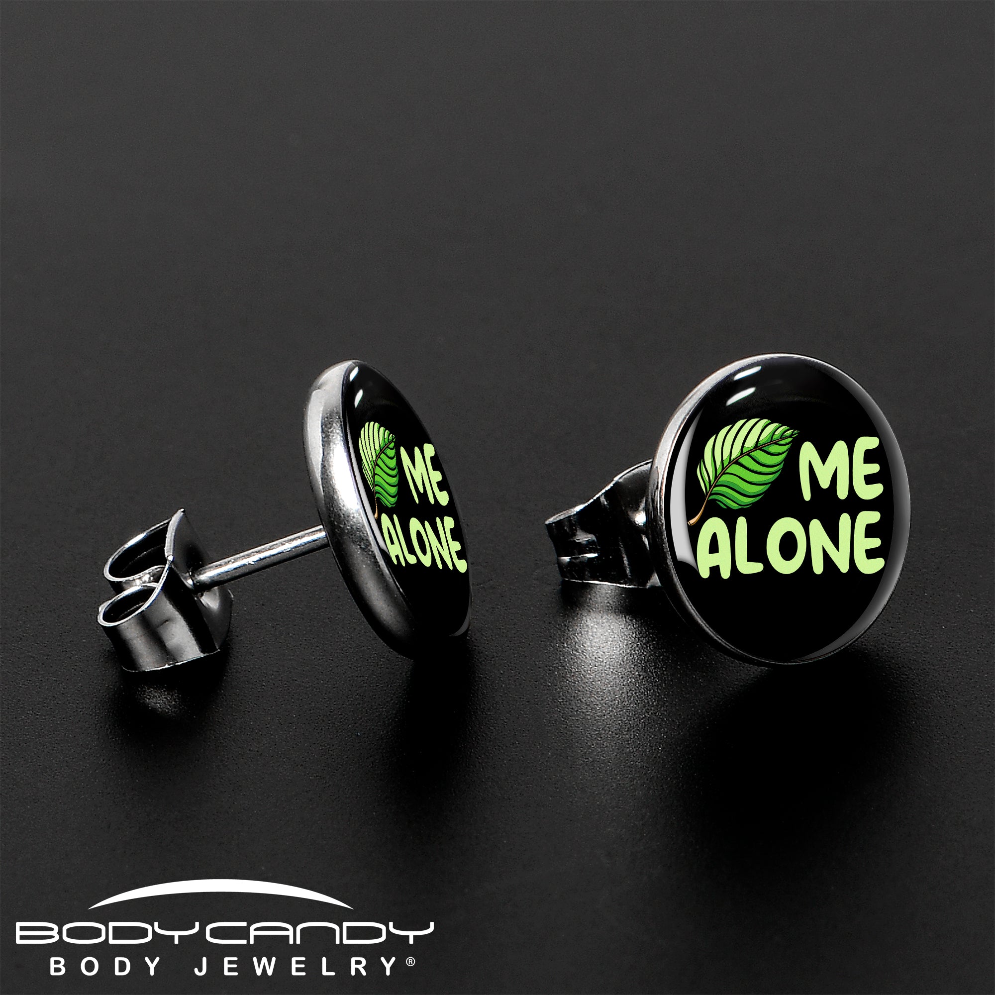 BodyCandy Black Green Leaf Me Alone Stud Earrings by Onyx O — lifestyle context
