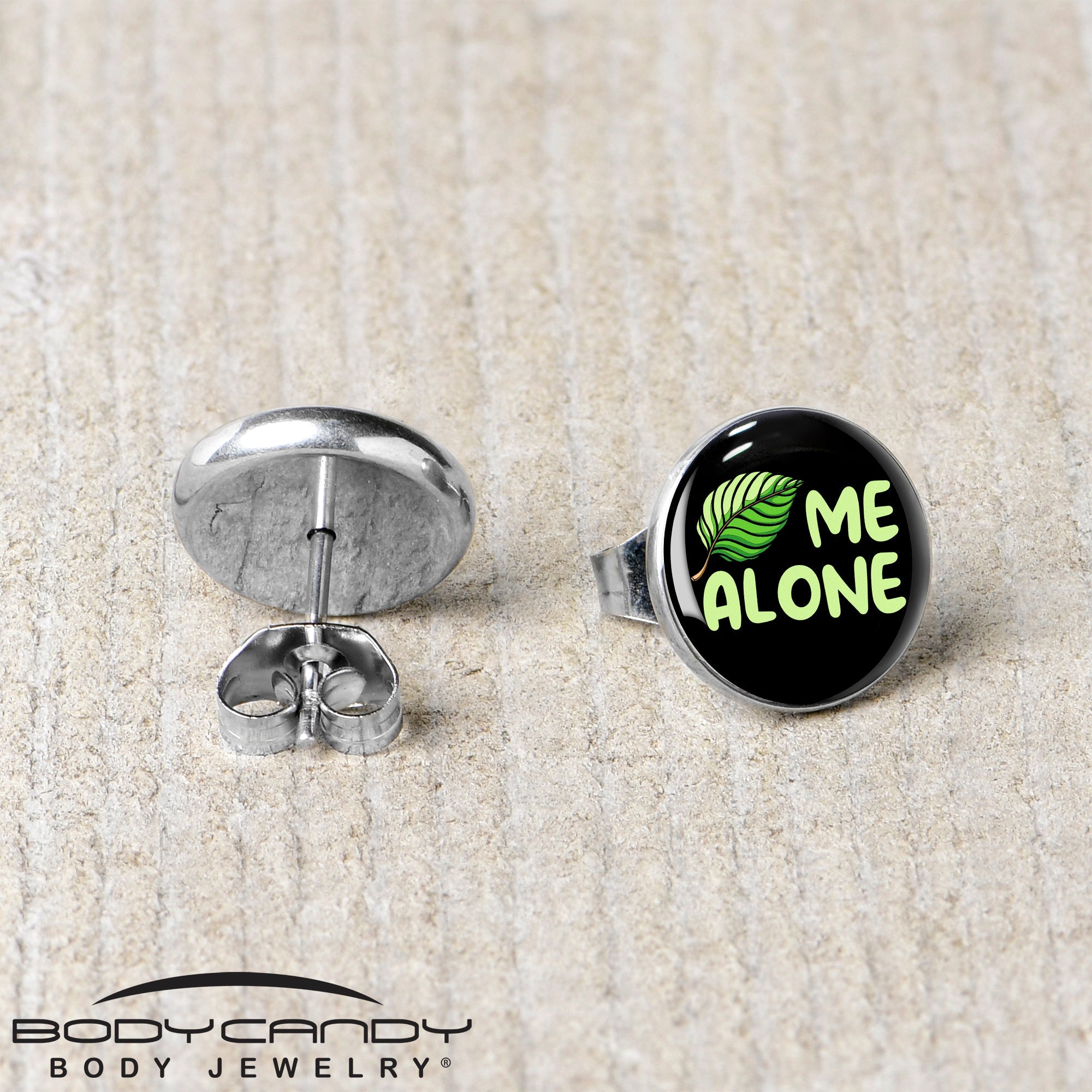 BodyCandy Black Green Leaf Me Alone Stud Earrings by Onyx O — back view