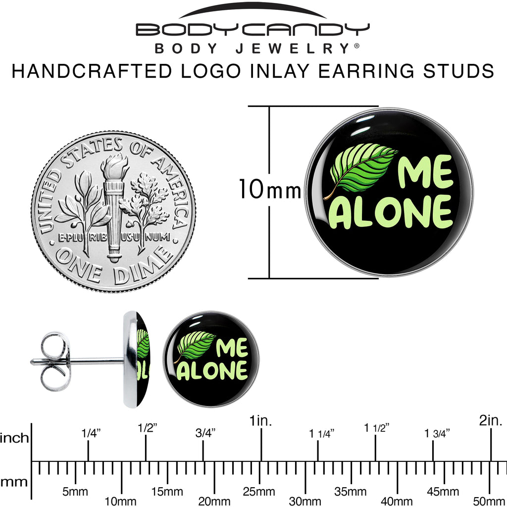 BodyCandy Black Green Leaf Me Alone Stud Earrings by Onyx O — alternative angle