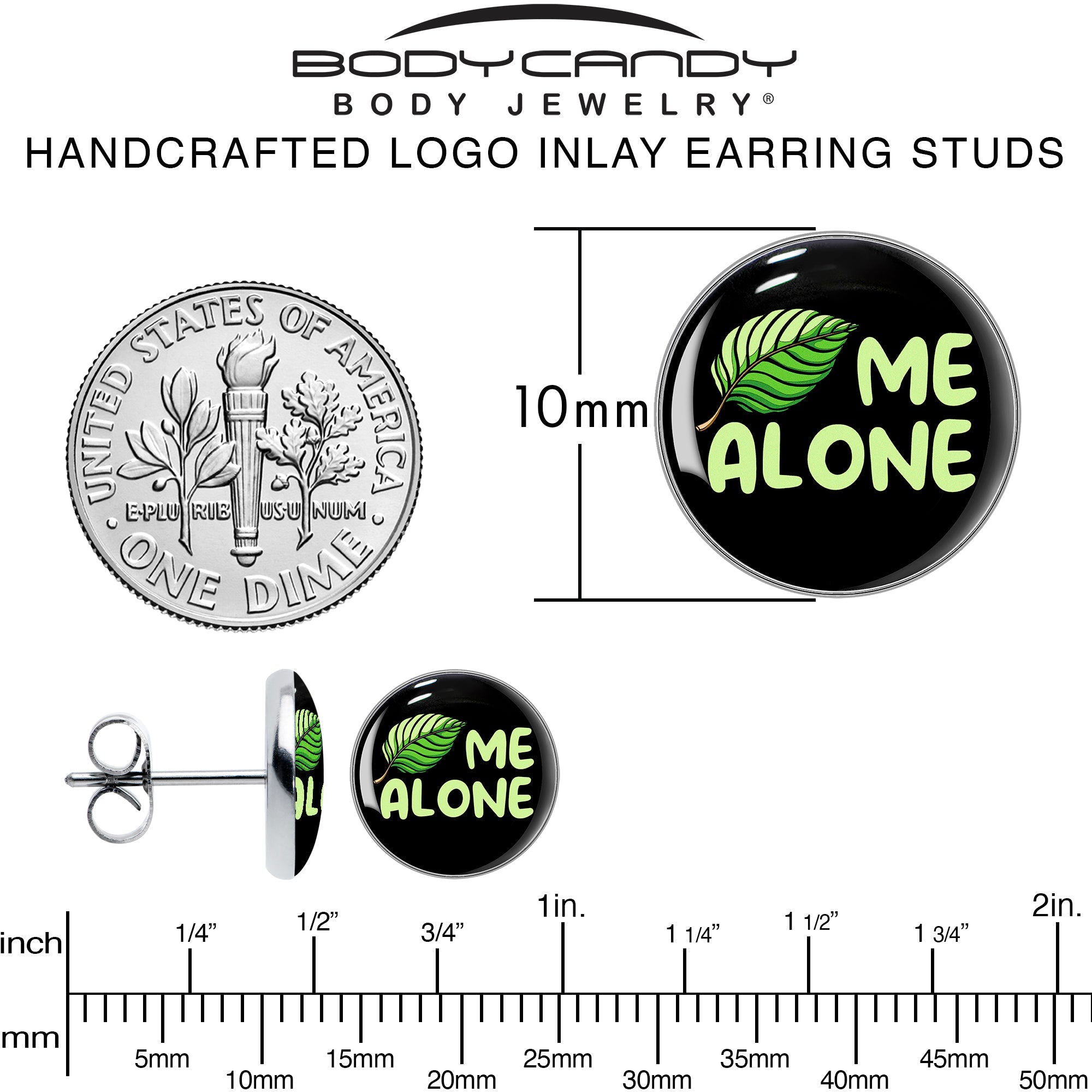 BodyCandy Black Green Leaf Me Alone Stud Earrings by Onyx O — alternative angle