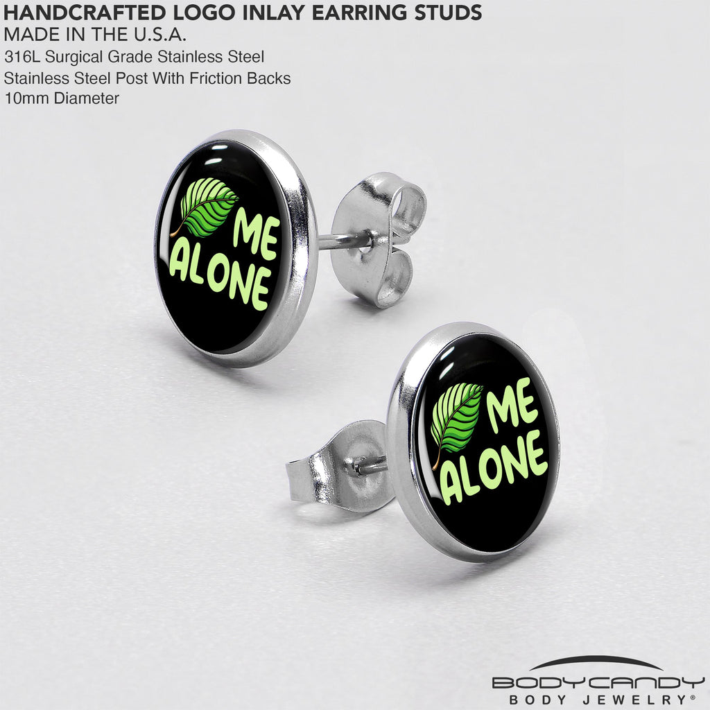 BodyCandy Black Green Leaf Me Alone Stud Earrings by Onyx O — in-use photo