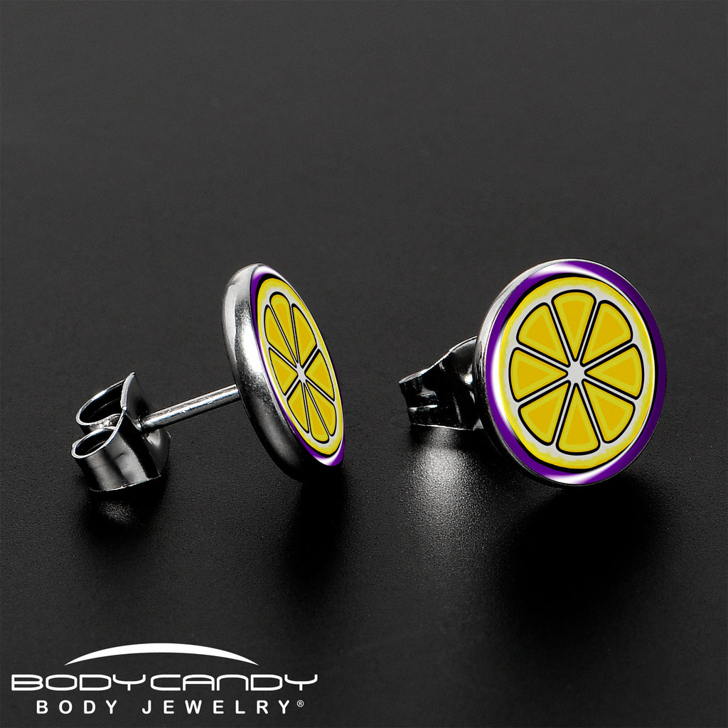 BodyCandy Yellow Slice of Lemon Stud Earrings by Onyx O — lifestyle context