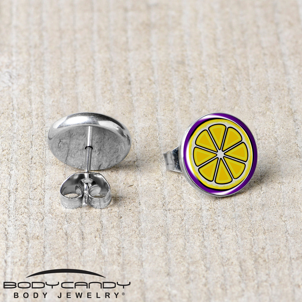 BodyCandy Yellow Slice of Lemon Stud Earrings by Onyx O — back view