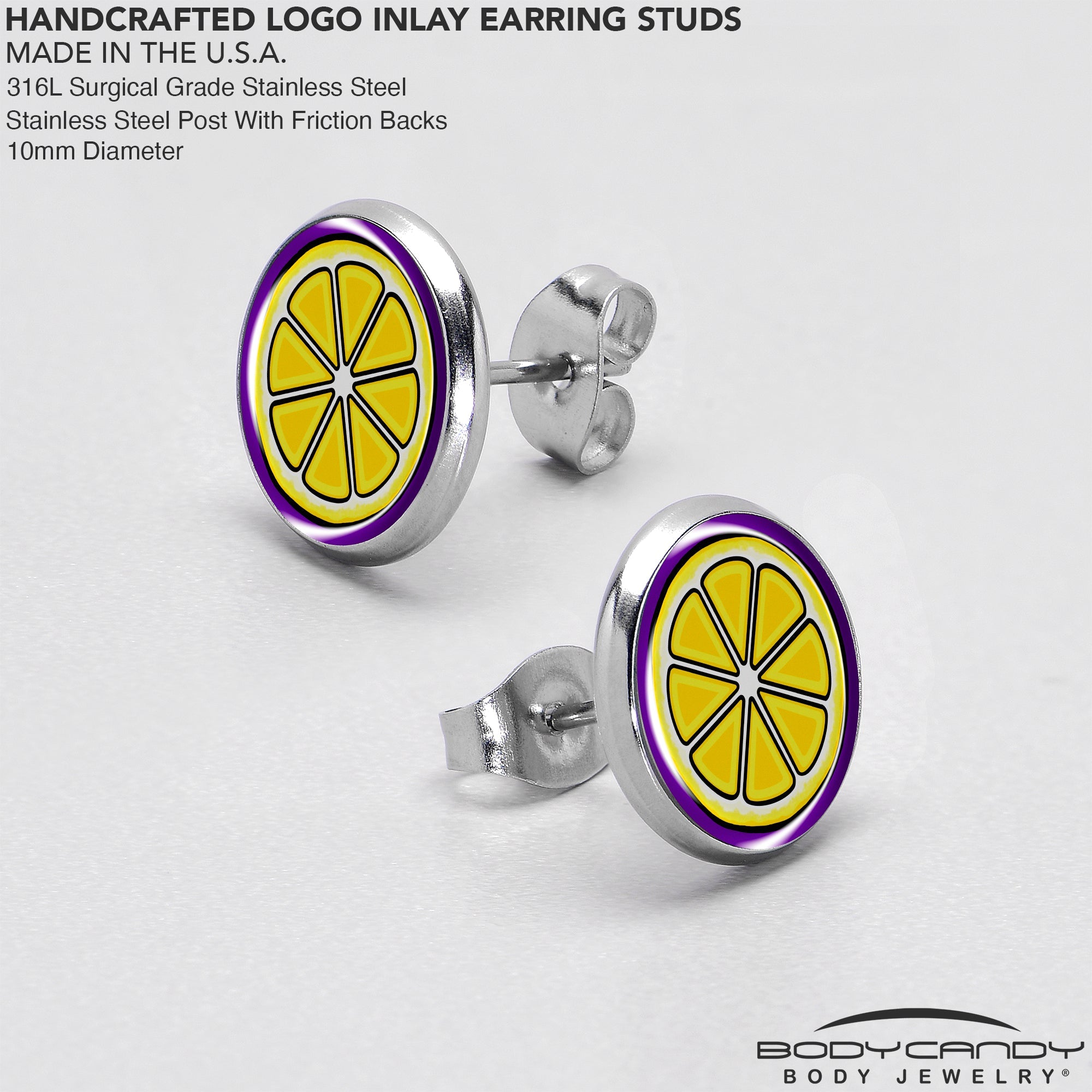 BodyCandy Yellow Slice of Lemon Stud Earrings by Onyx O — in-use photo