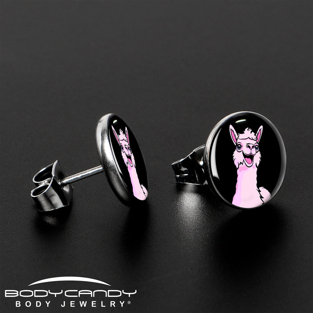 BodyCandy Pink Happy Llama Stud Earrings by Onyx O — lifestyle context