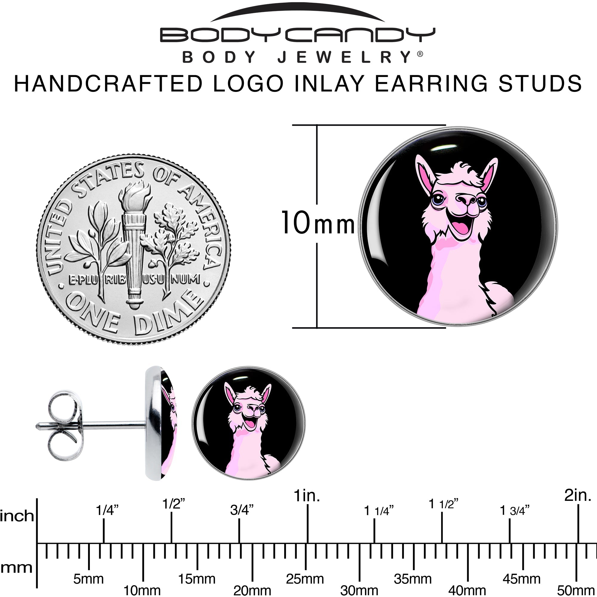 BodyCandy Pink Happy Llama Stud Earrings by Onyx O — alternative angle