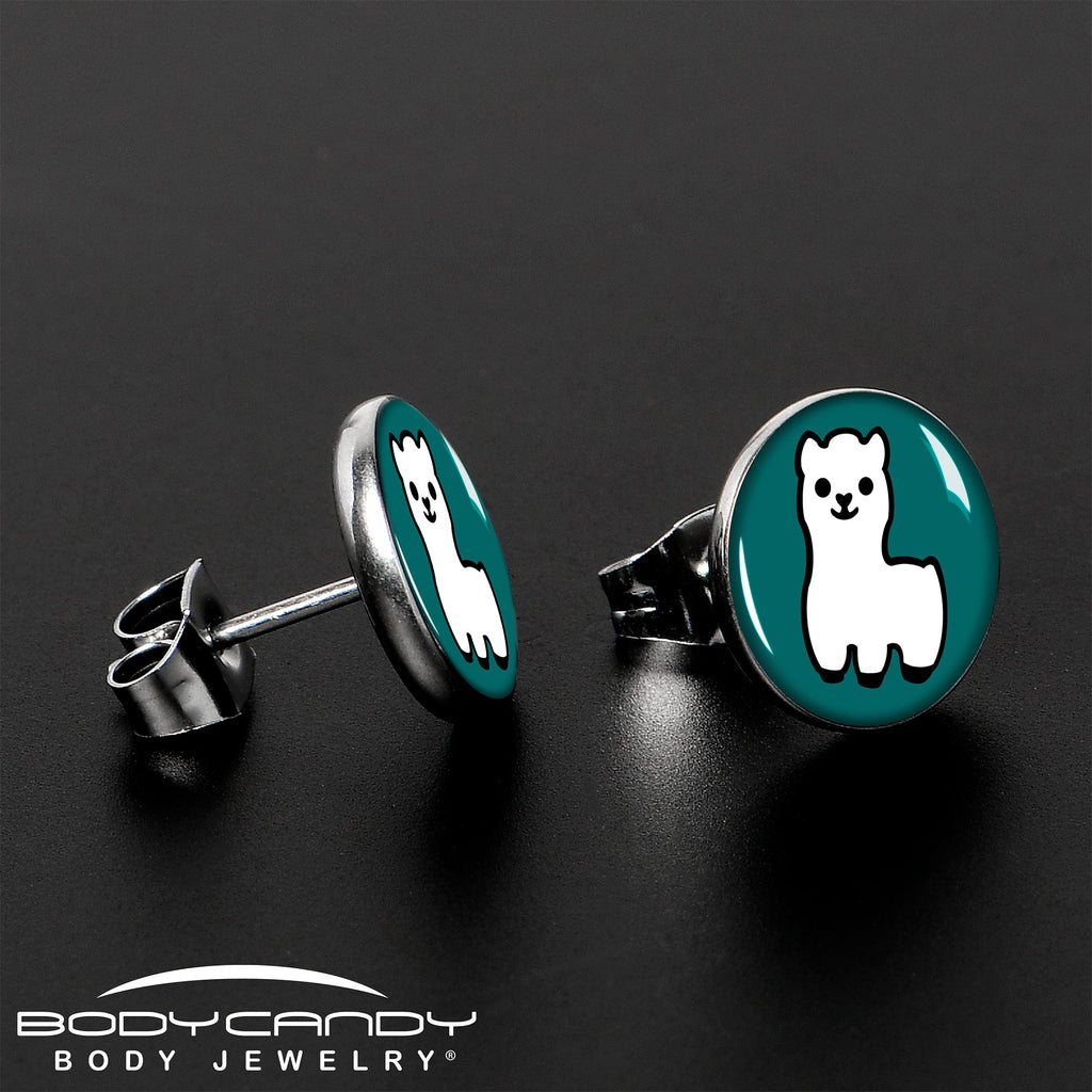 BodyCandy White Llama Stud Earrings by Onyx O — lifestyle context