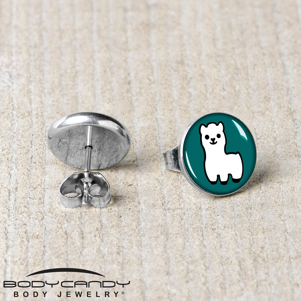 BodyCandy White Llama Stud Earrings by Onyx O — back view