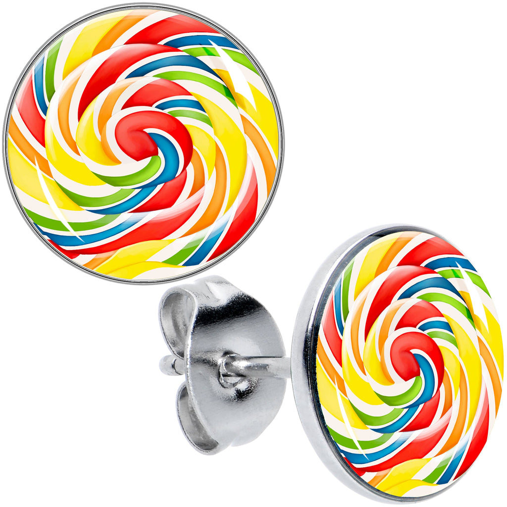 BodyCandy Rainbow Swirl Lollipop Stud Earrings by Onyx O — main product shot
