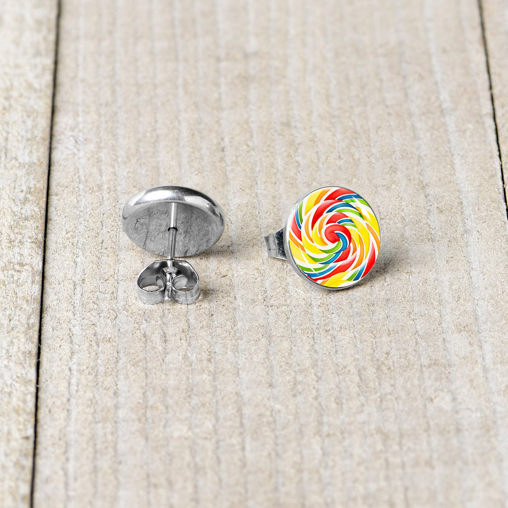 BodyCandy Rainbow Swirl Lollipop Stud Earrings by Onyx O — back view