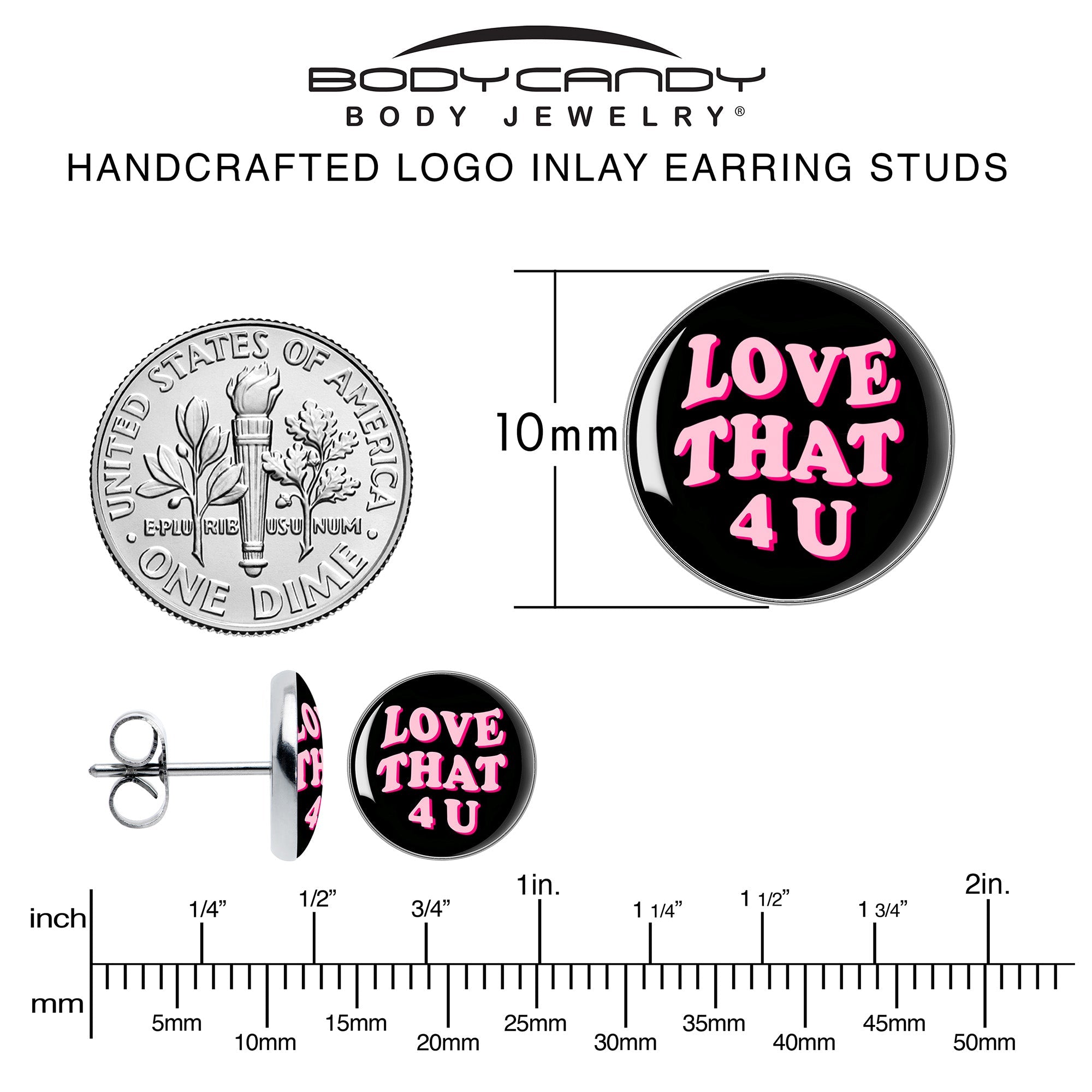 BodyCandy Love That 4 You Stud Earrings by Onyx O — alternative angle