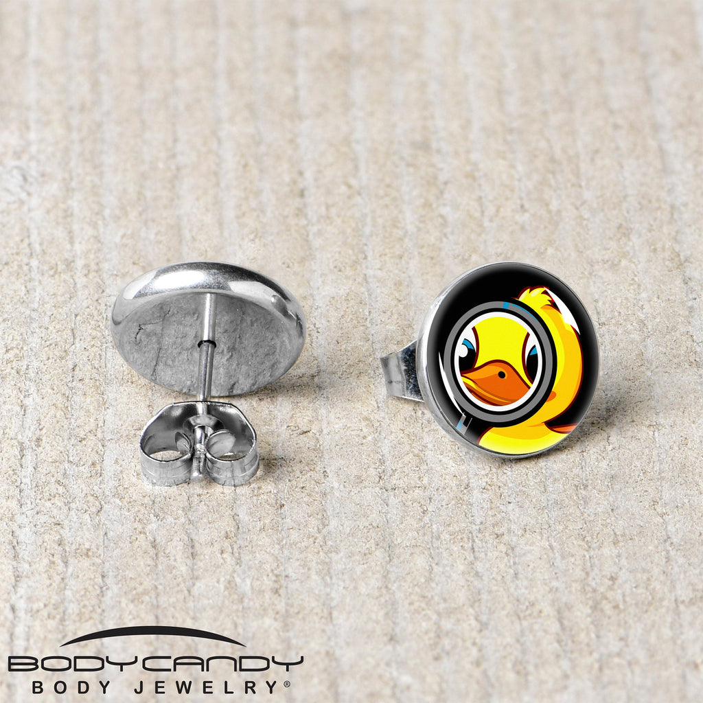 BodyCandy Magnified Yellow Duck Stud Earrings by Onyx O — back view