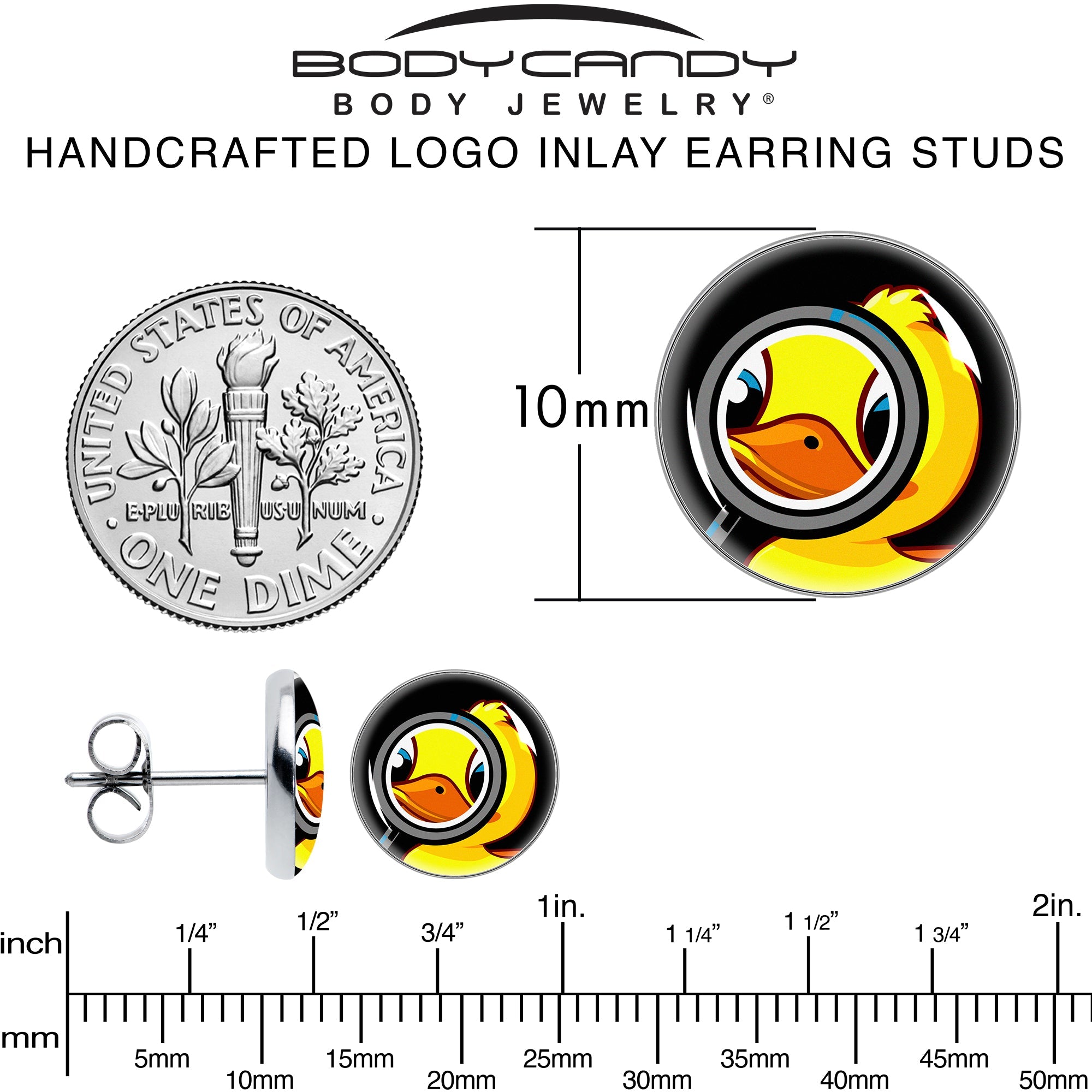 BodyCandy Magnified Yellow Duck Stud Earrings by Onyx O — alternative angle