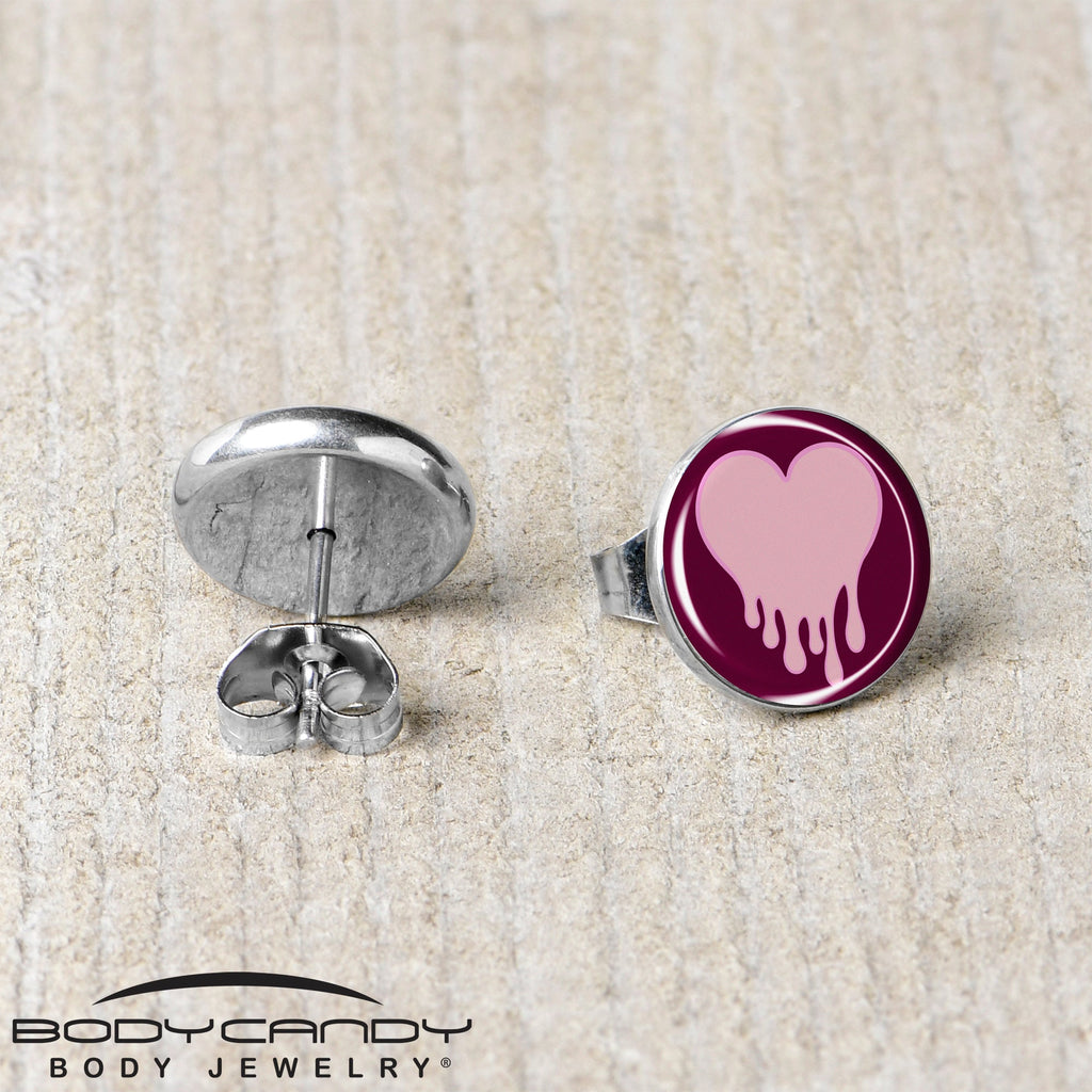 BodyCandy Pinkish Melting Heart Stud Earrings by Onyx O — back view
