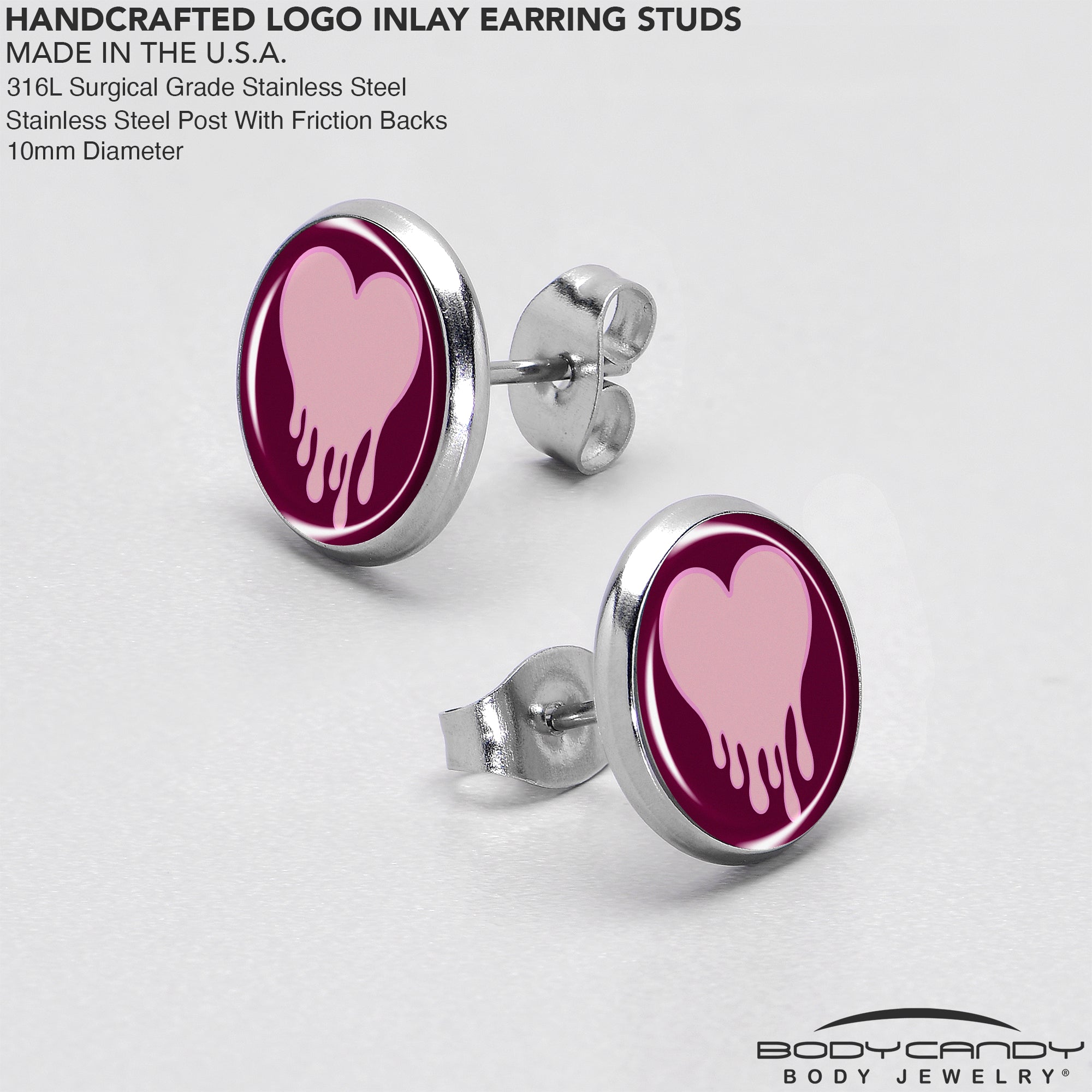 BodyCandy Pinkish Melting Heart Stud Earrings by Onyx O — in-use photo