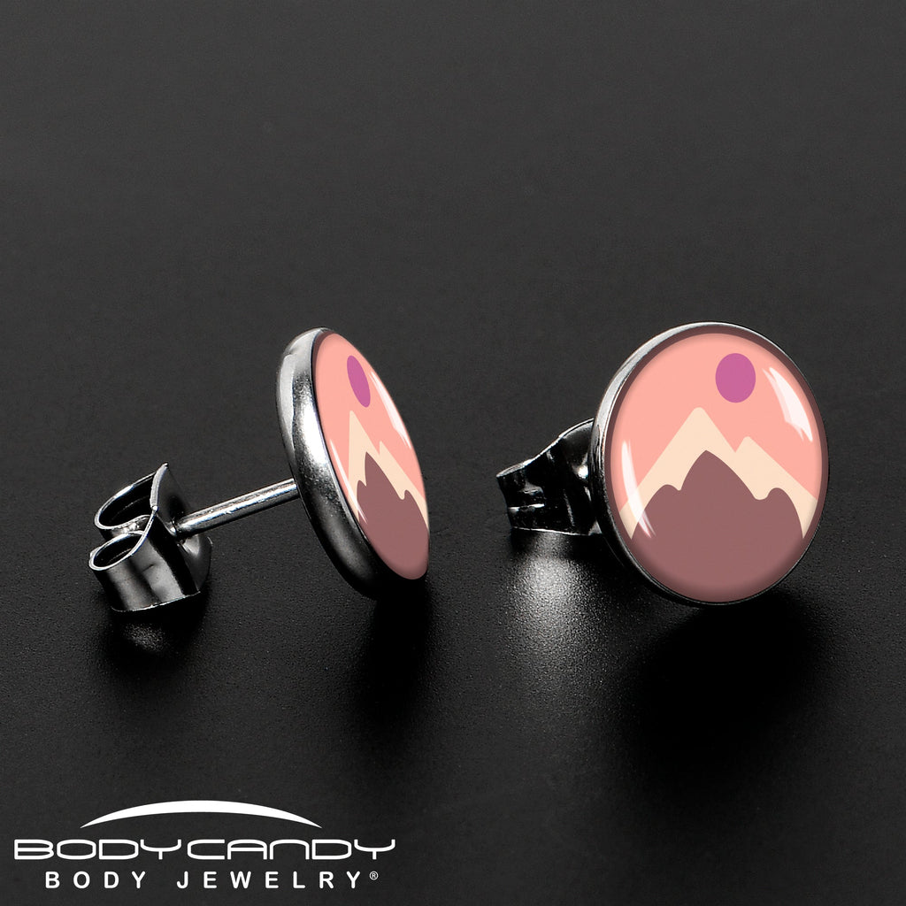 BodyCandy Mountain Sunrise Stud Earrings by Onyx O — lifestyle context