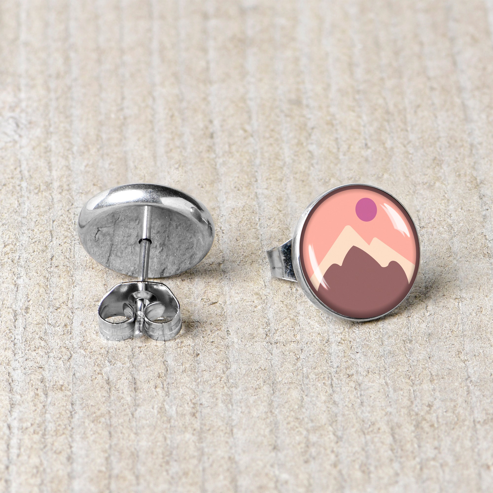 BodyCandy Mountain Sunrise Stud Earrings by Onyx O — back view