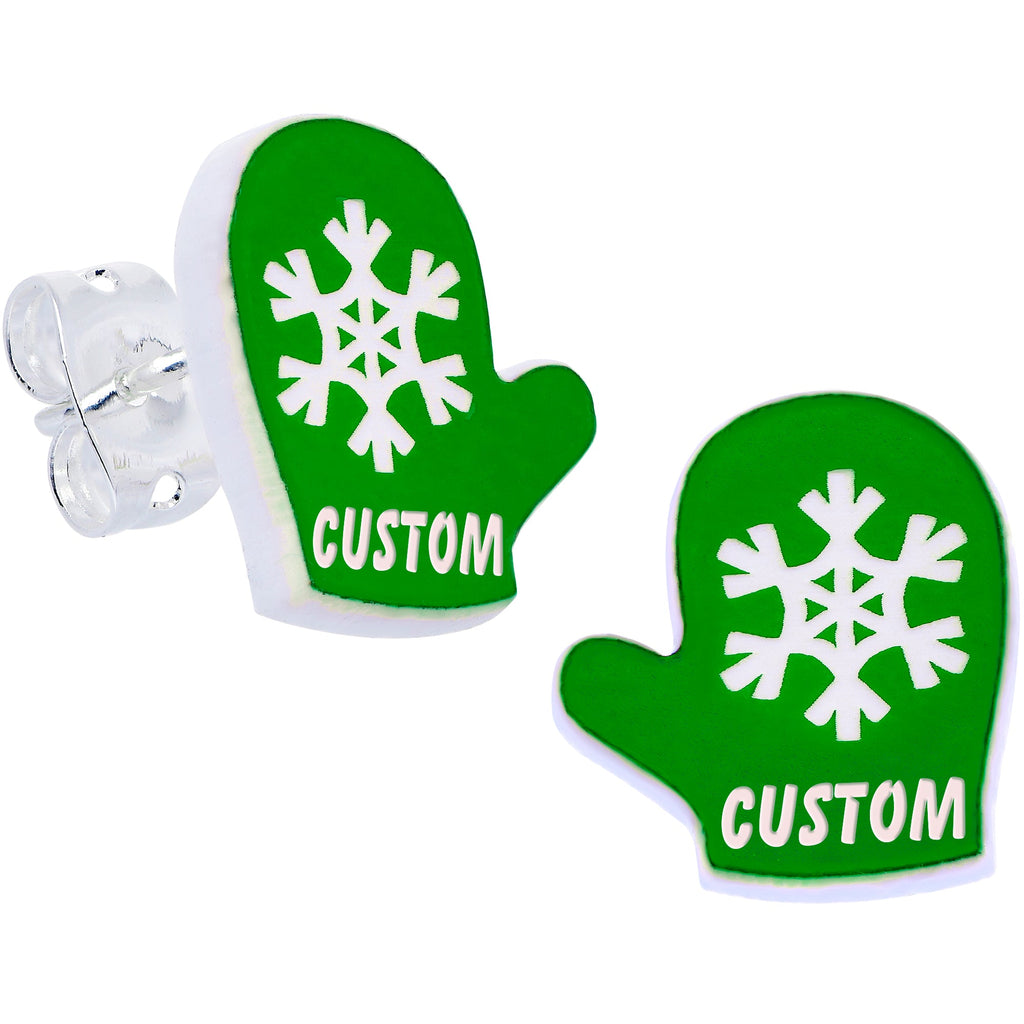 BodyCandy Custom Holiday Mittens Personalized Stud Earrings — alternative angle