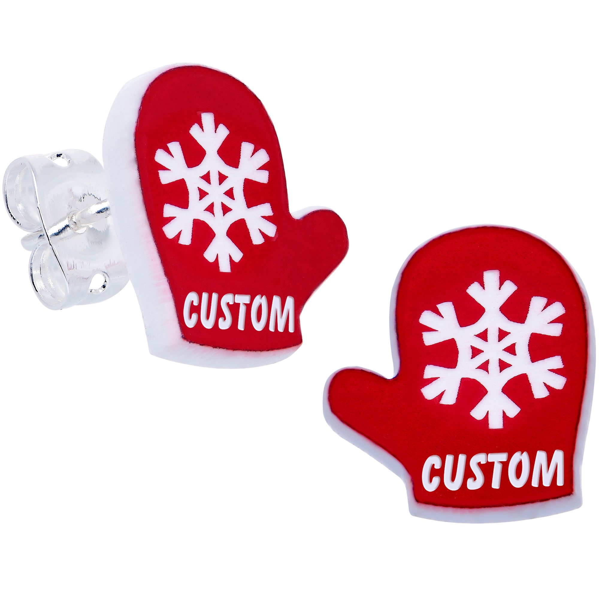 BodyCandy Custom Holiday Mittens Personalized Stud Earrings — main product shot
