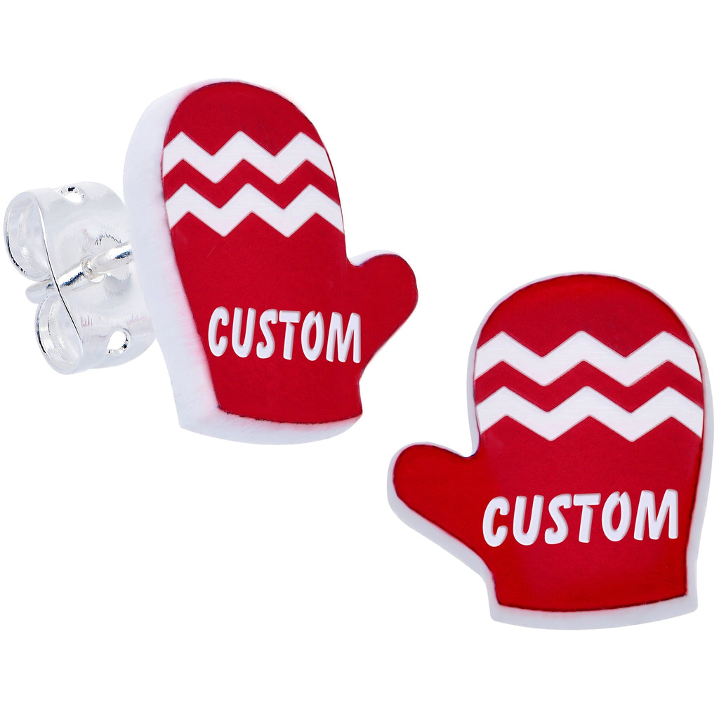 BodyCandy Custom Holiday Mittens Personalized Stud Earrings — detail close-up