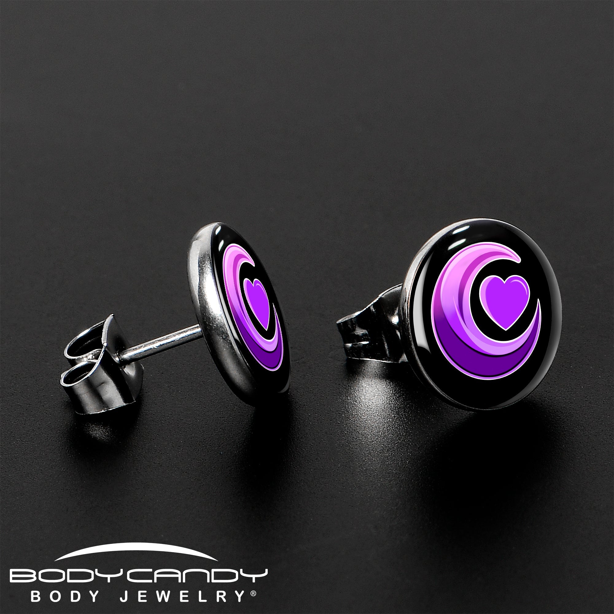 BodyCandy Crescent Moon Heart Stud Earrings by Onyx O — lifestyle context