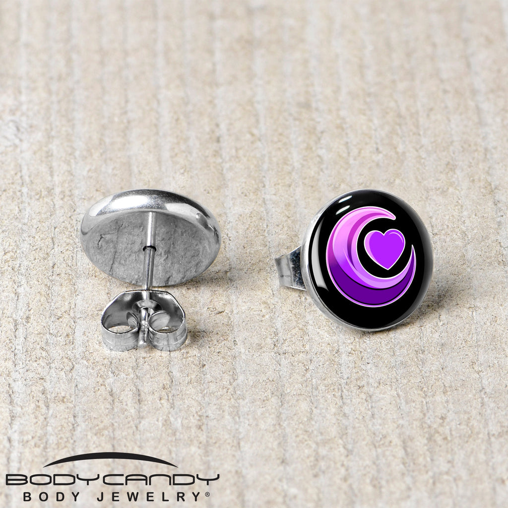 BodyCandy Crescent Moon Heart Stud Earrings by Onyx O — back view