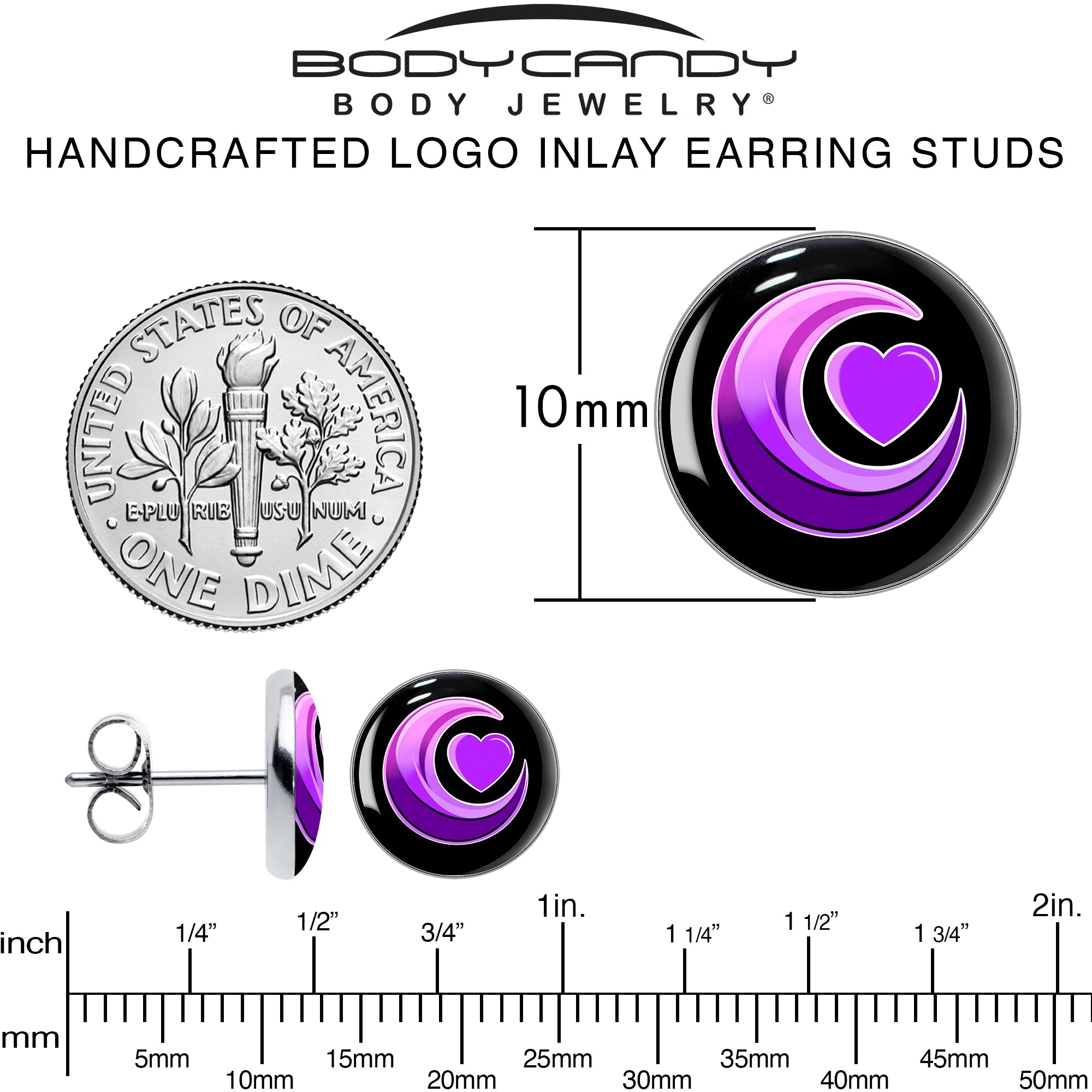 BodyCandy Crescent Moon Heart Stud Earrings by Onyx O — alternative angle
