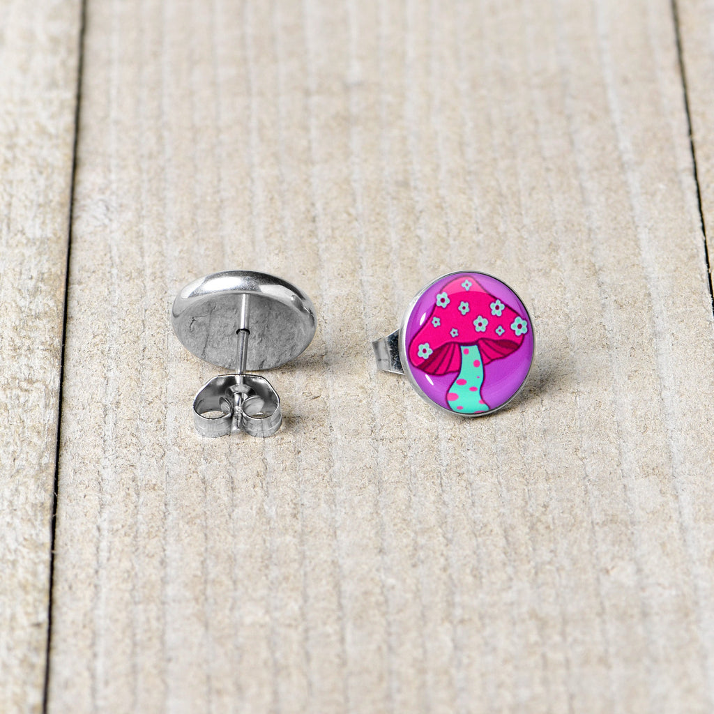 BodyCandy Funky Floral Mushroom Stud Earrings by Onyx O — back view