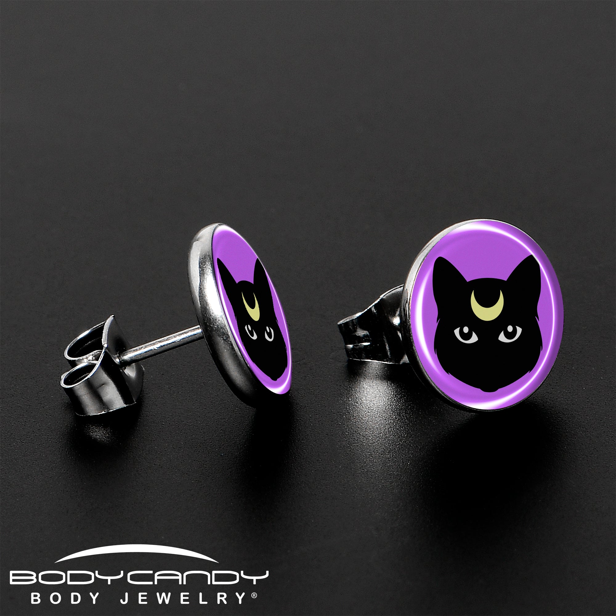 BodyCandy Black Mystic Kitty Cat Stud Earrings by Onyx O — lifestyle context
