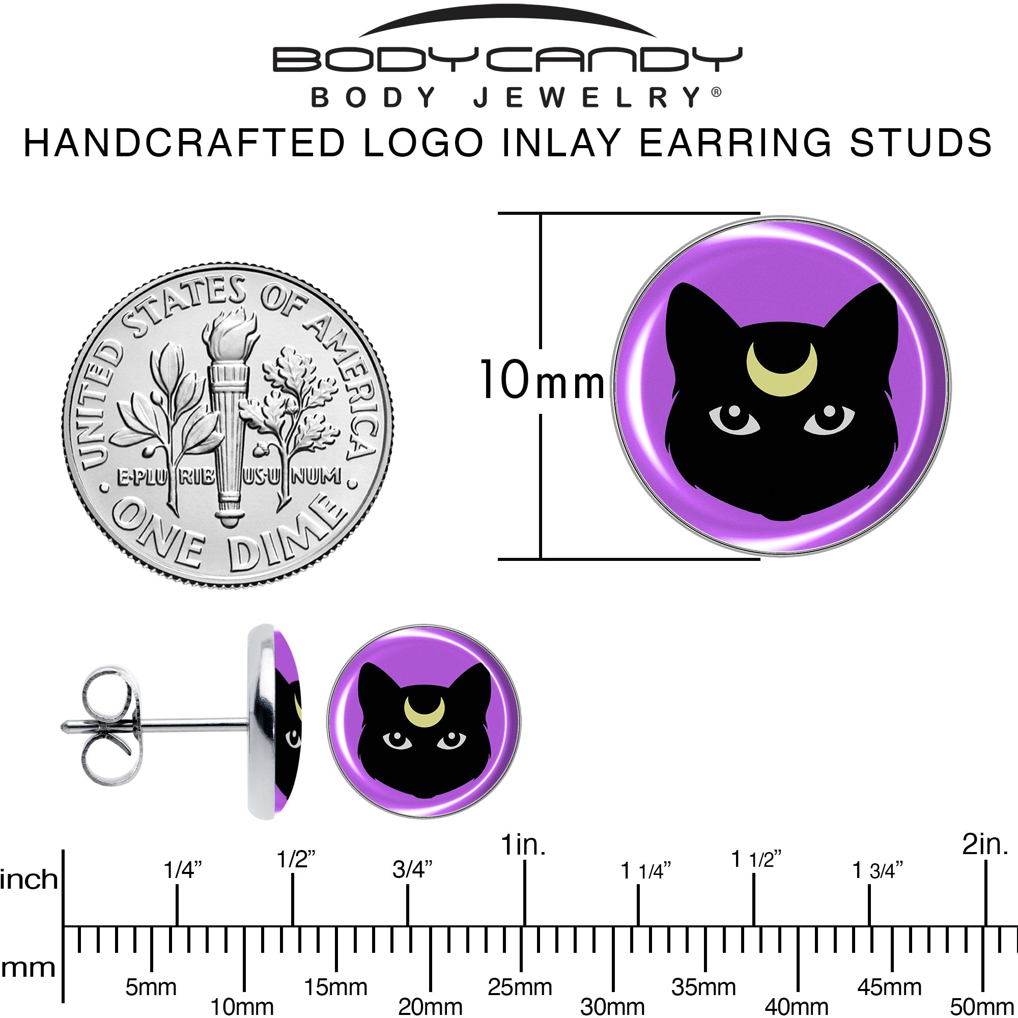 BodyCandy Black Mystic Kitty Cat Stud Earrings by Onyx O — alternative angle