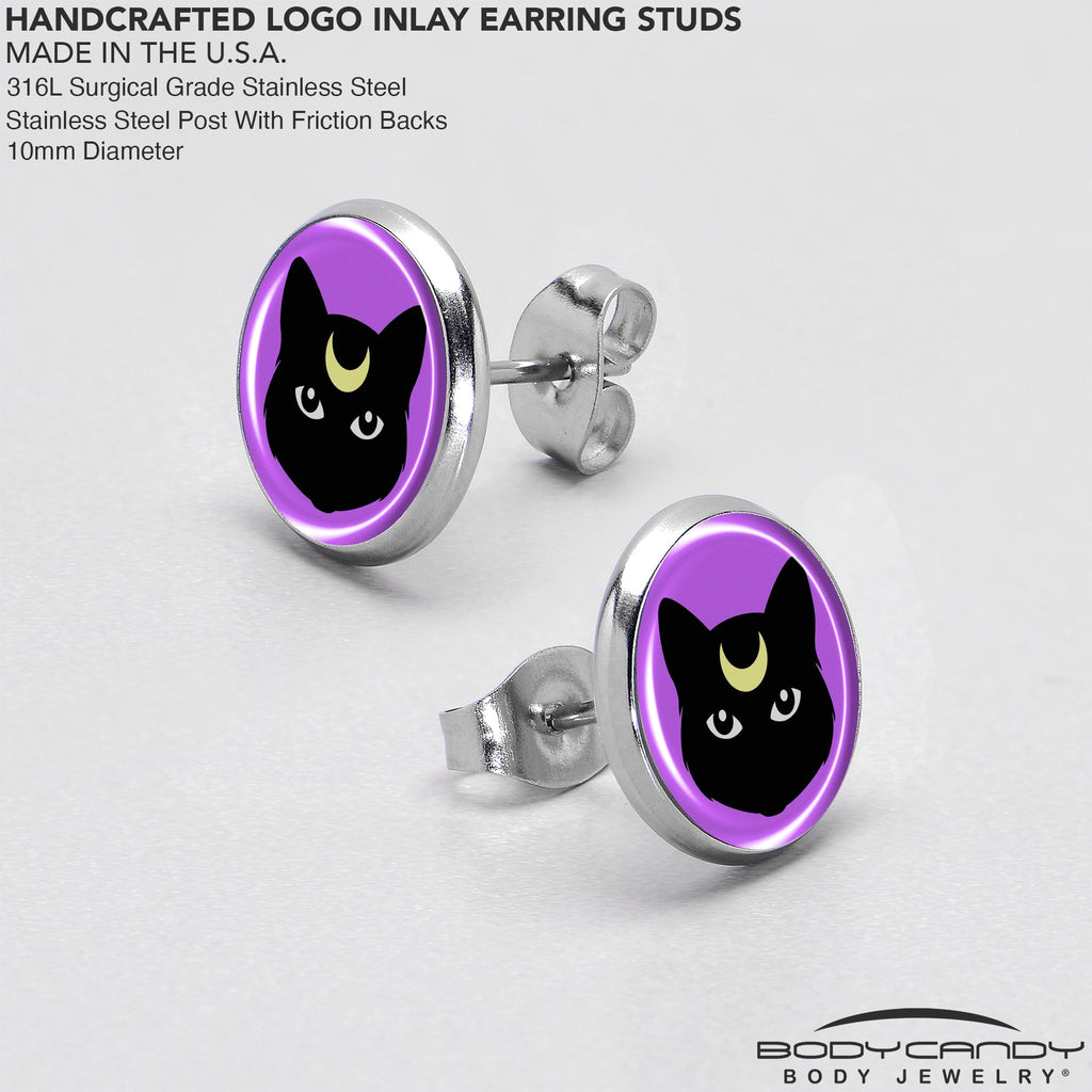 BodyCandy Black Mystic Kitty Cat Stud Earrings by Onyx O — in-use photo
