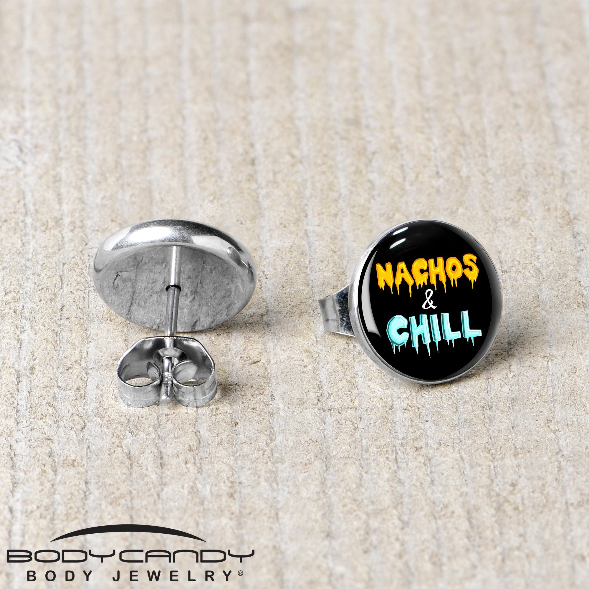 BodyCandy Nachos and Chill Stud Earrings by Onyx O — back view
