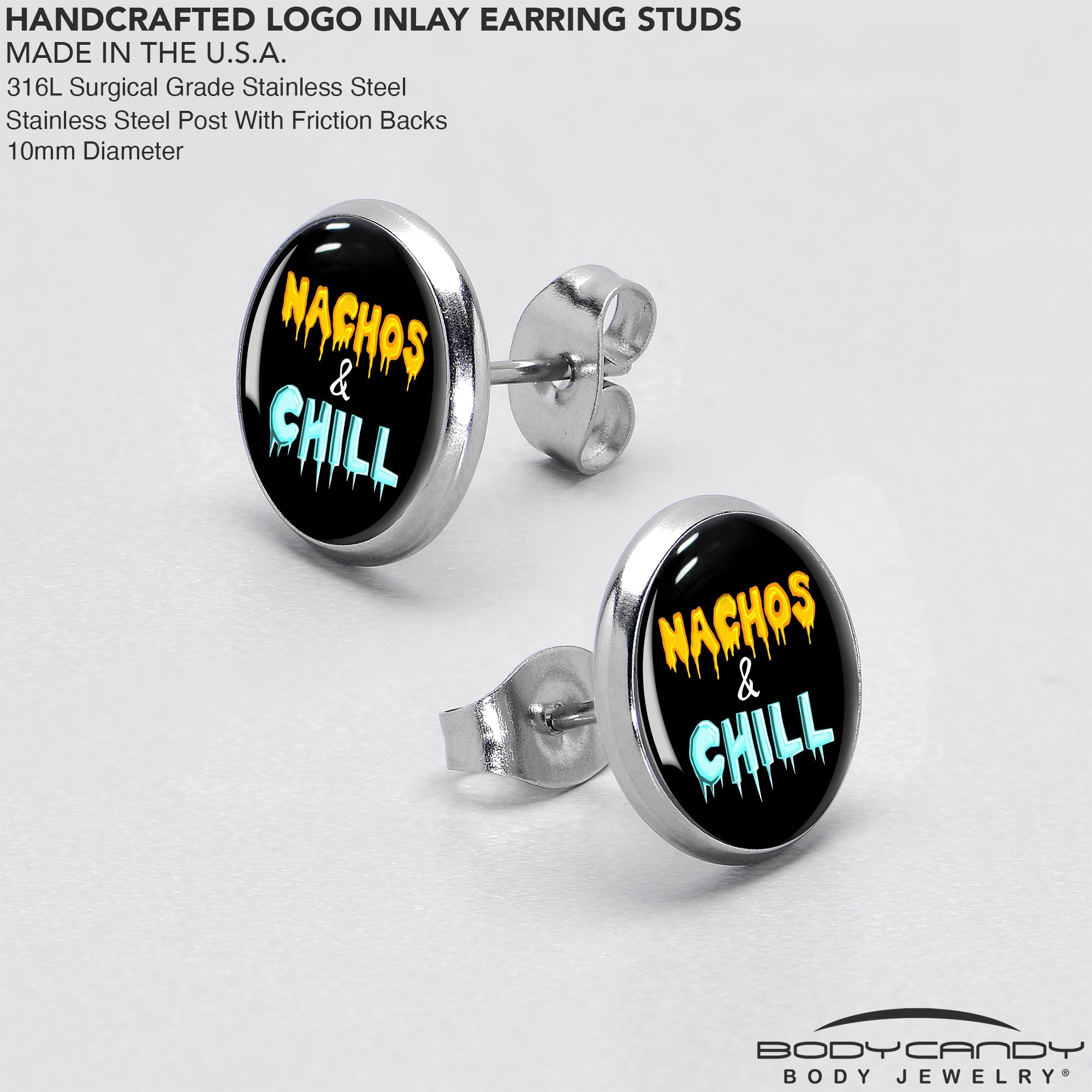 BodyCandy Nachos and Chill Stud Earrings by Onyx O — in-use photo