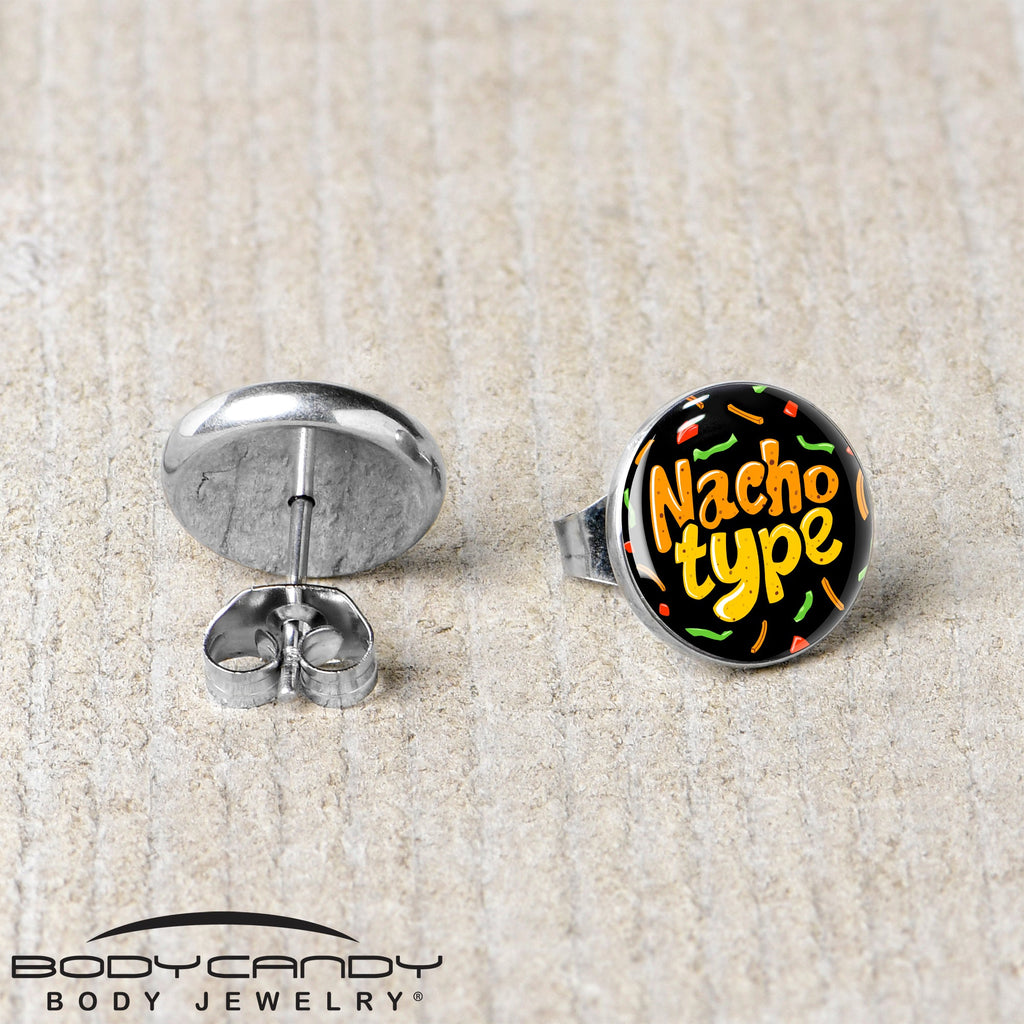BodyCandy Nacho Type Stud Earrings by Onyx O — back view