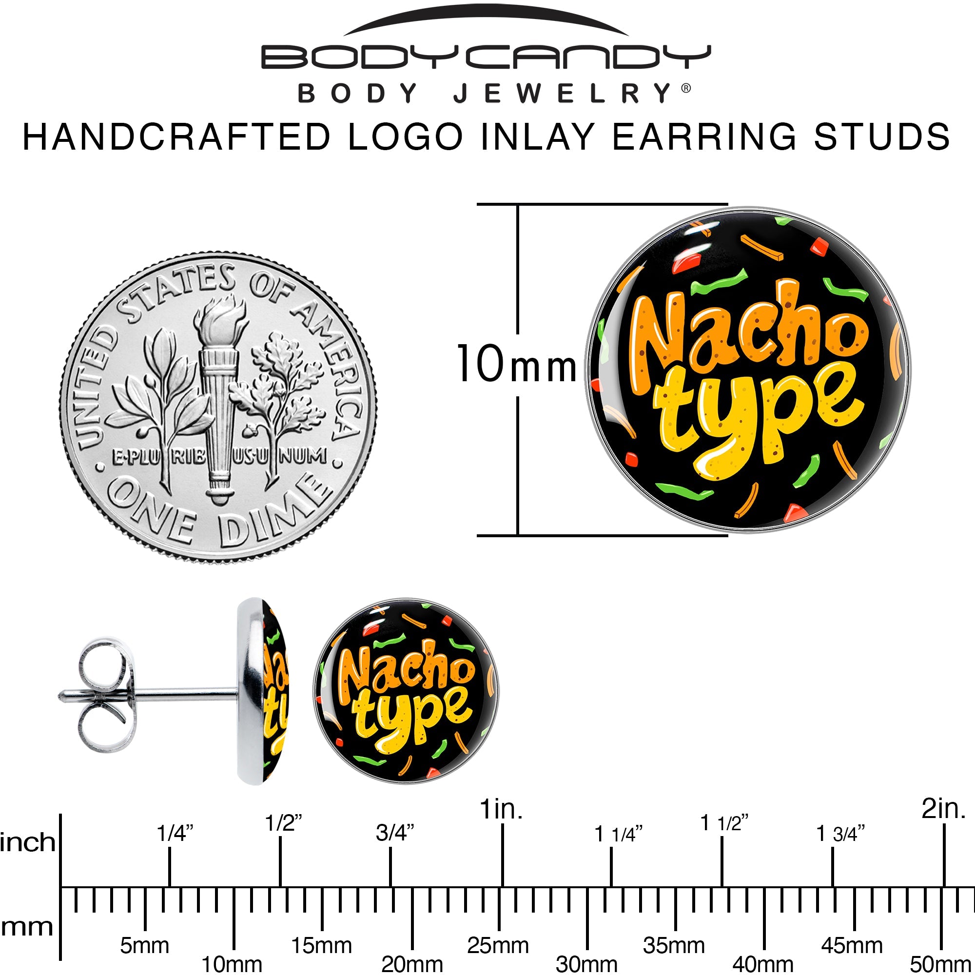 BodyCandy Nacho Type Stud Earrings by Onyx O — alternative angle