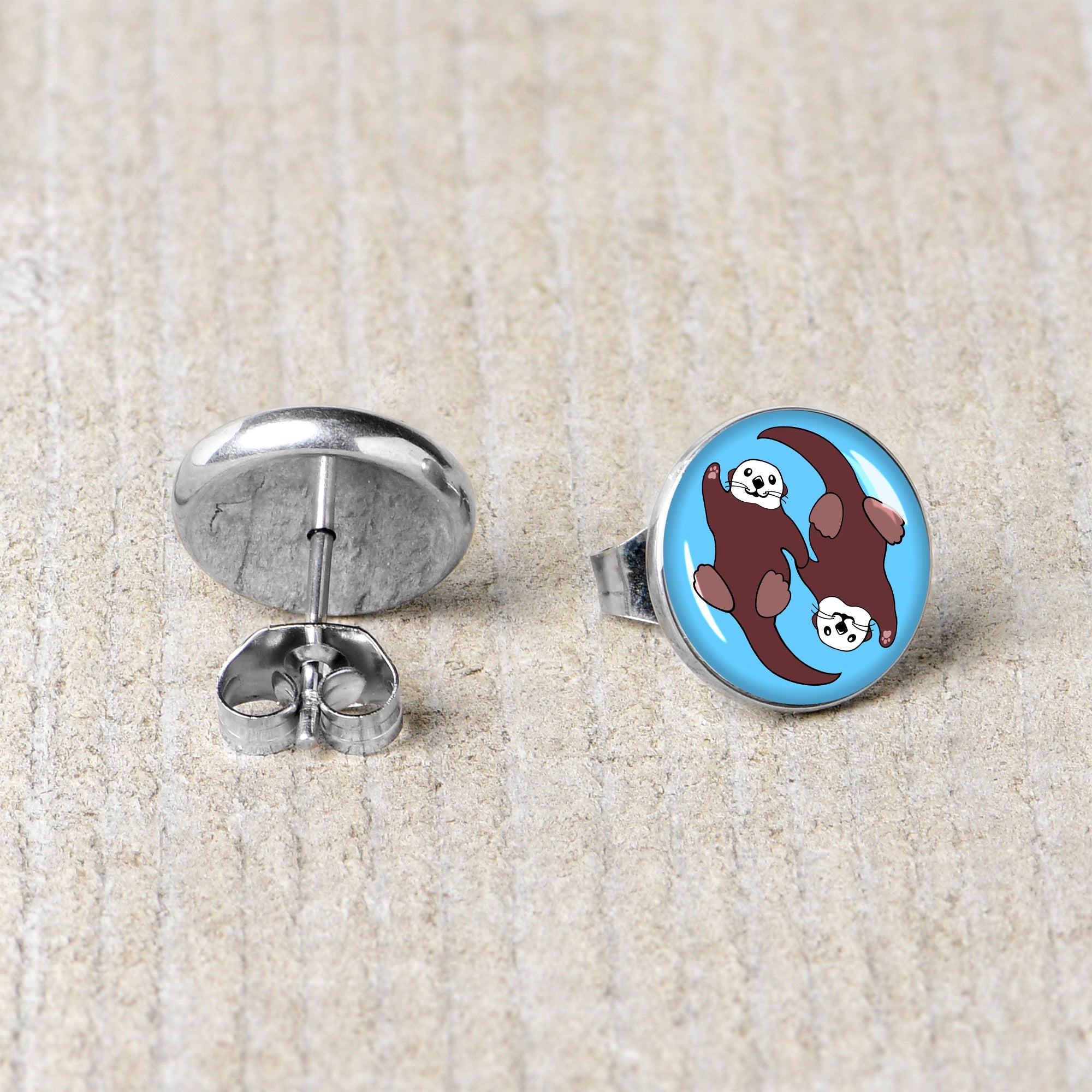 BodyCandy Oh My Otters Animal Stud Earrings by Onyx O — back view
