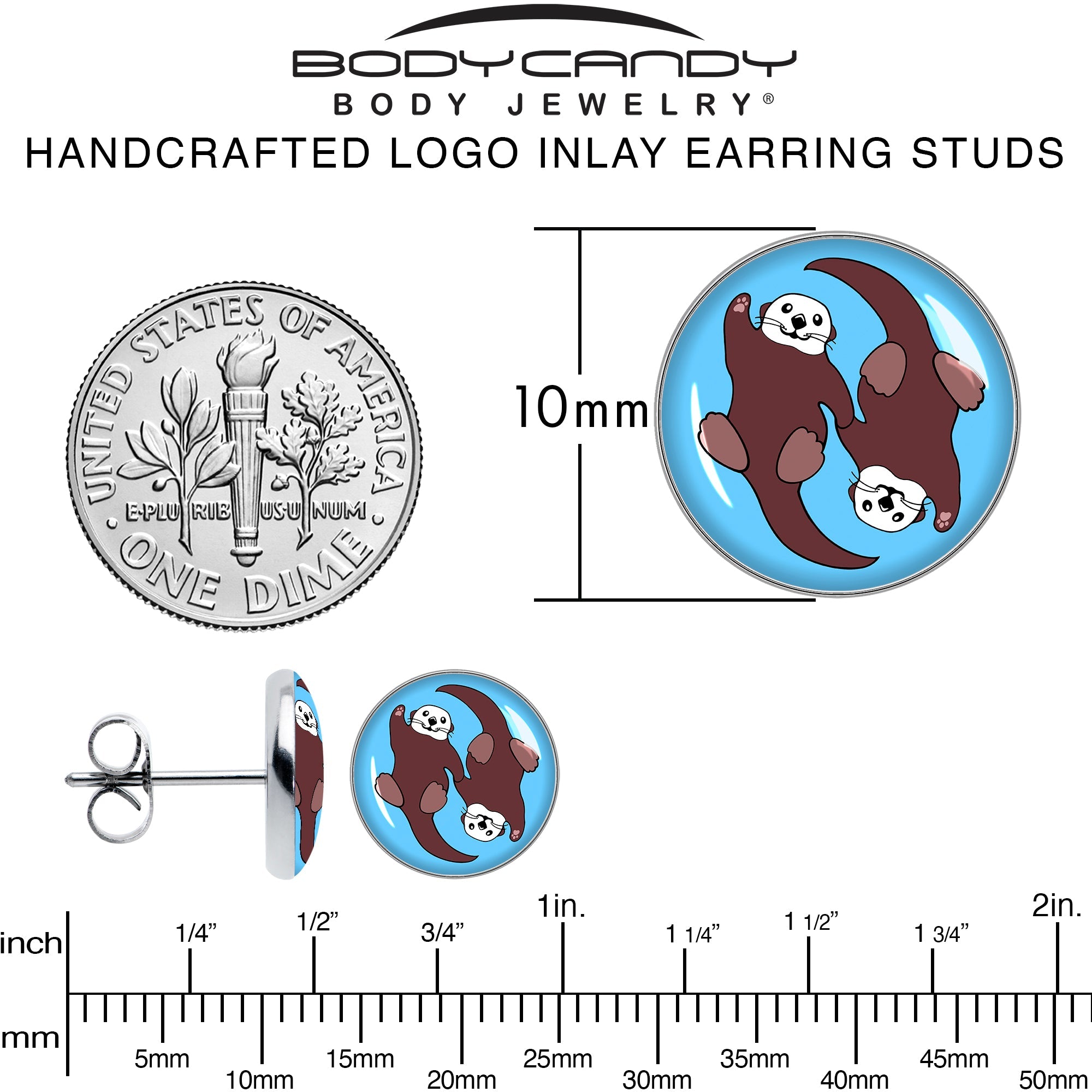 BodyCandy Oh My Otters Animal Stud Earrings by Onyx O — alternative angle