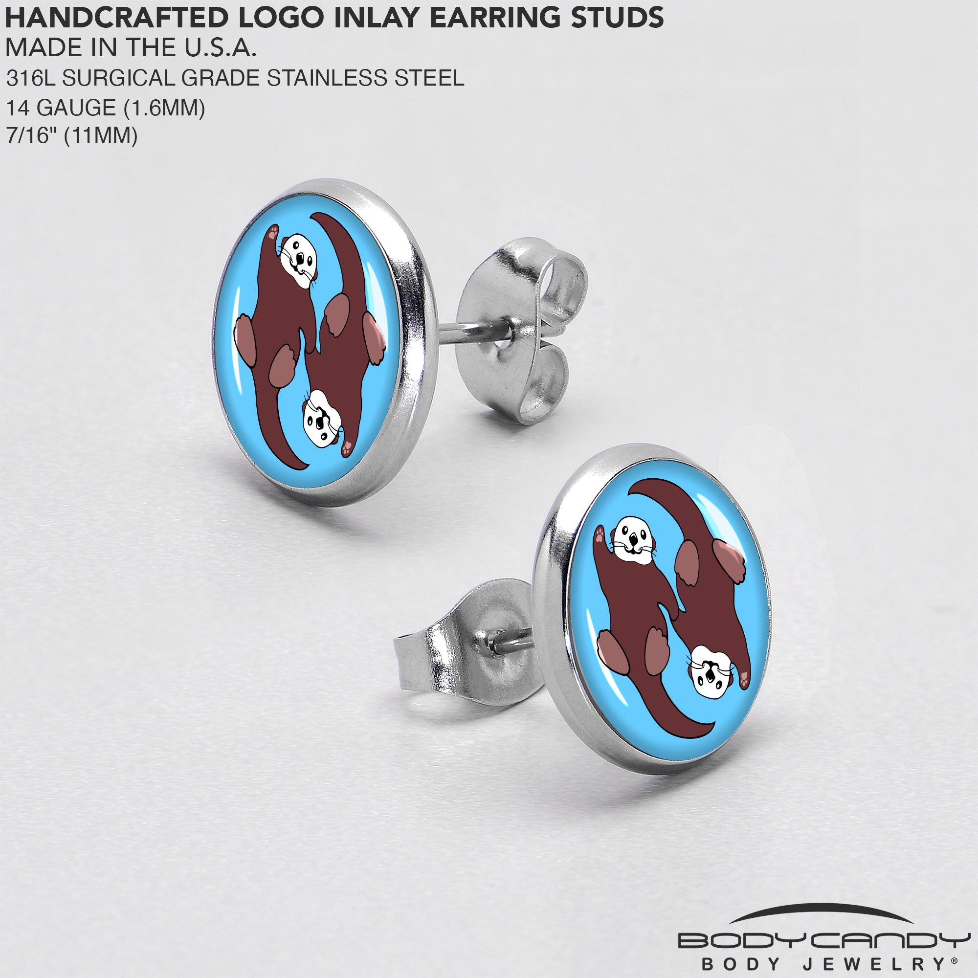 BodyCandy Oh My Otters Animal Stud Earrings by Onyx O — in-use photo