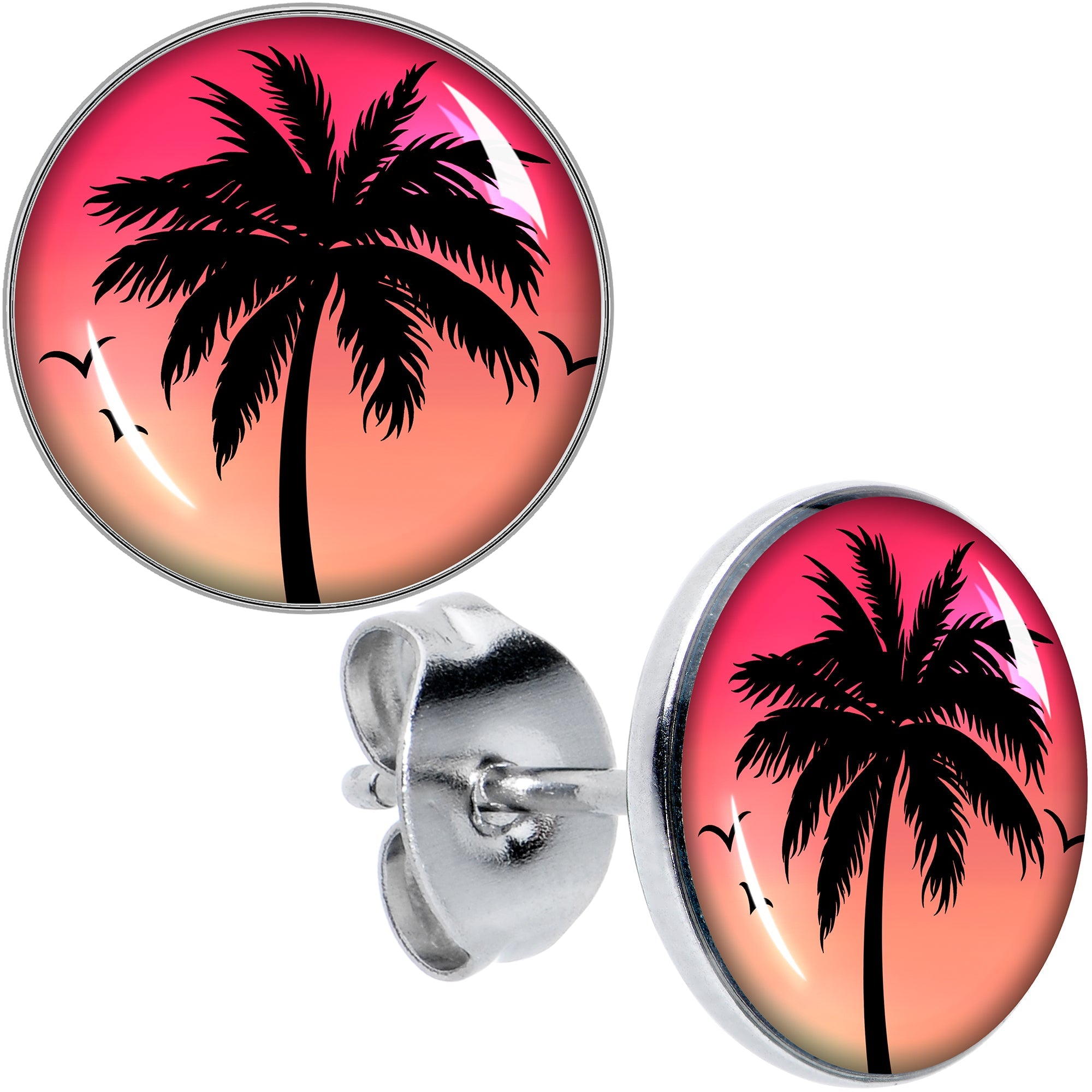 BodyCandy Red Sunset Palm Tree Stud Earrings by Onyx O — main product shot