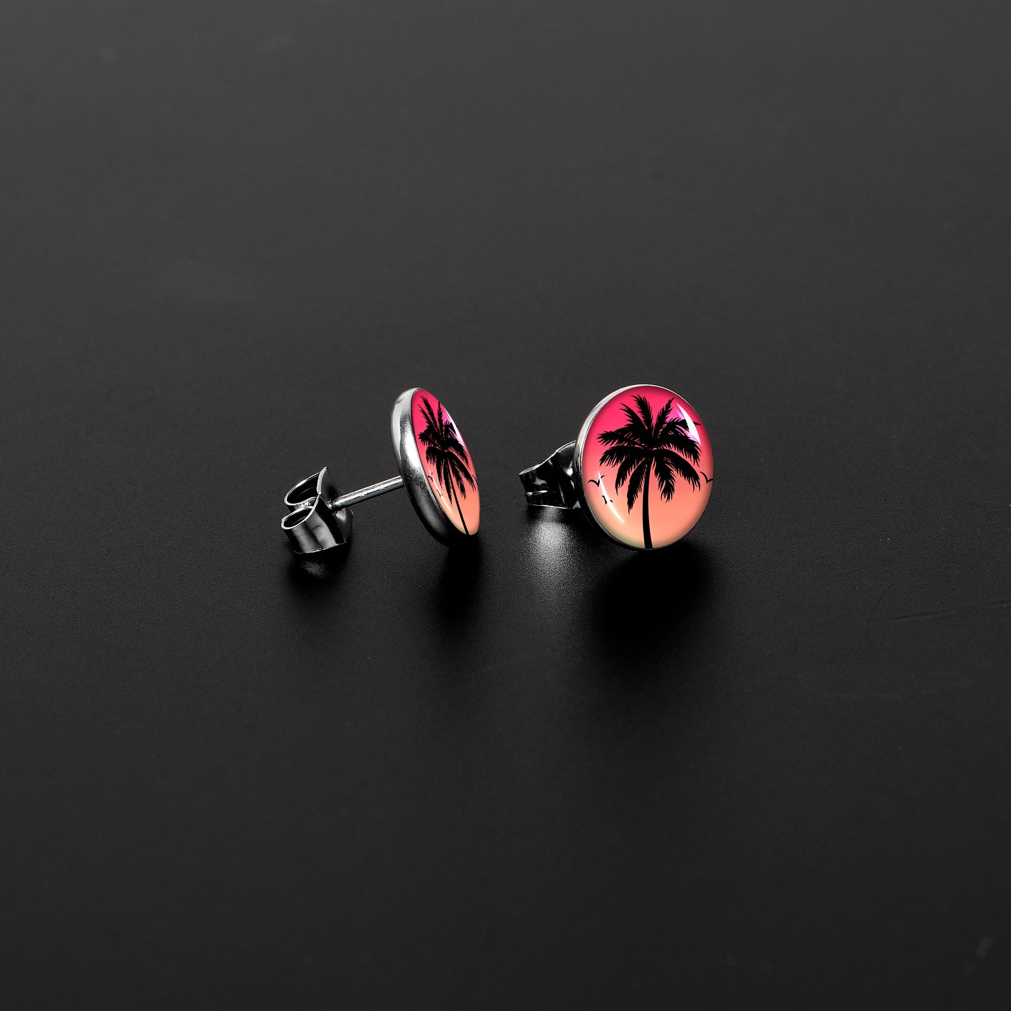 BodyCandy Red Sunset Palm Tree Stud Earrings by Onyx O — lifestyle context