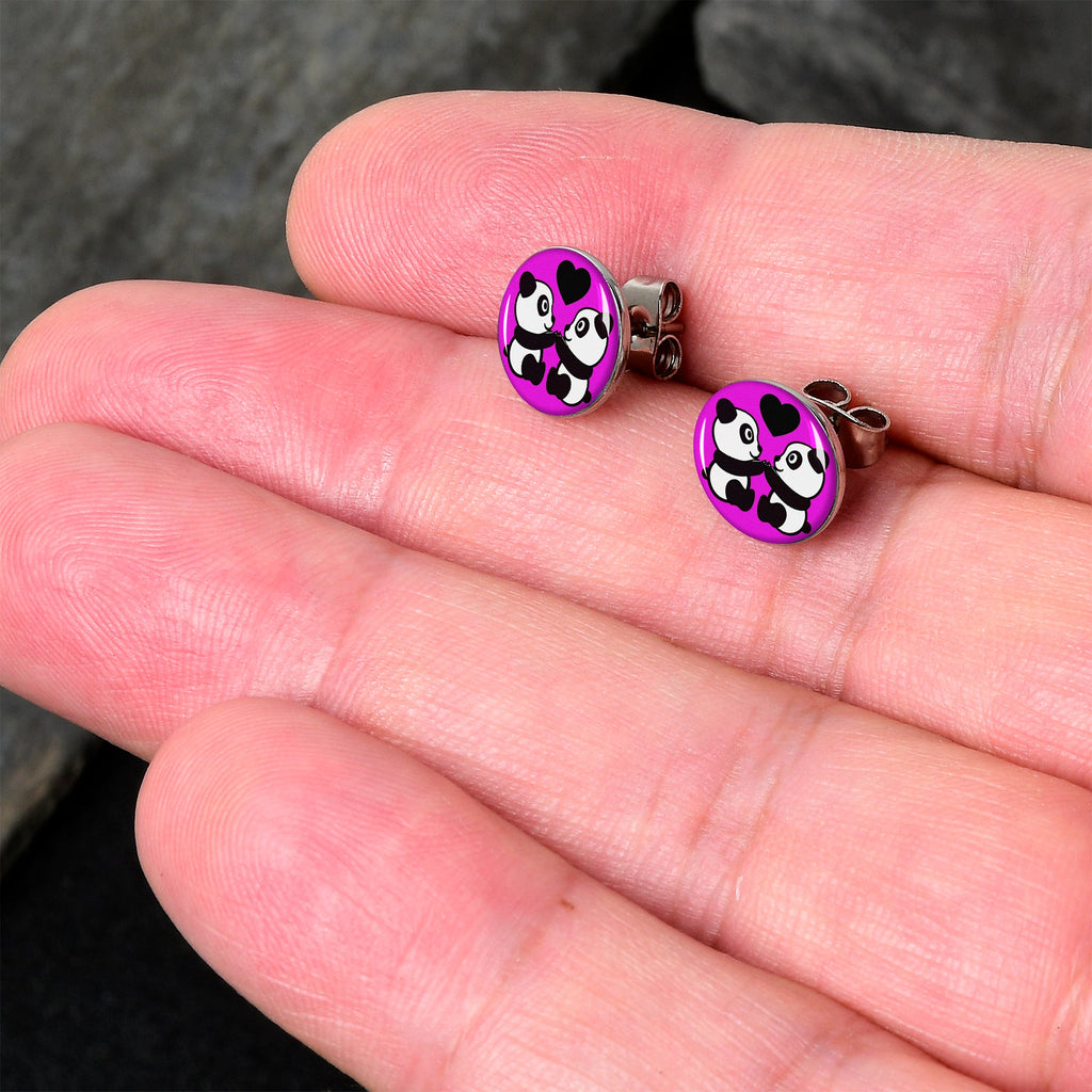BodyCandy Panda Love Stud Earrings by Onyx O — detail close-up