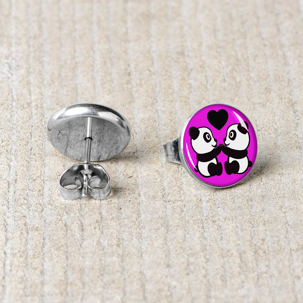 BodyCandy Panda Love Stud Earrings by Onyx O — back view