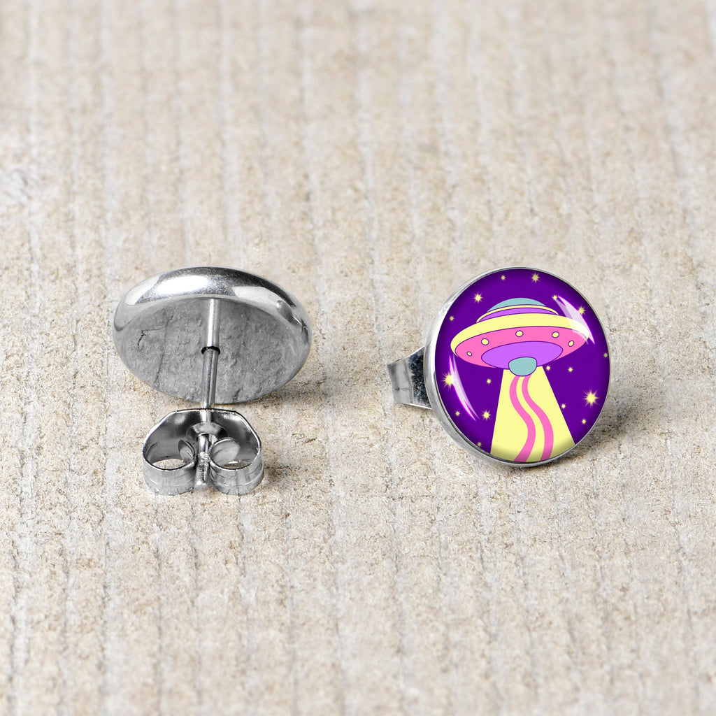 BodyCandy Style Space Invasion UFO Stud Earrings by Onyx O — back view