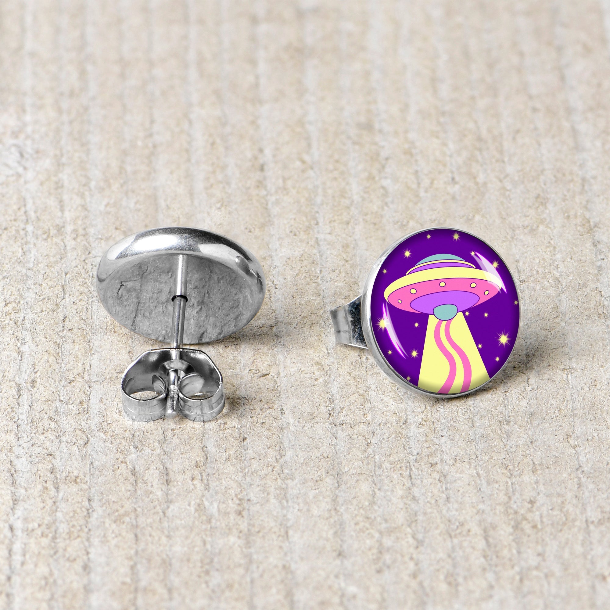 BodyCandy Style Space Invasion UFO Stud Earrings by Onyx O — back view