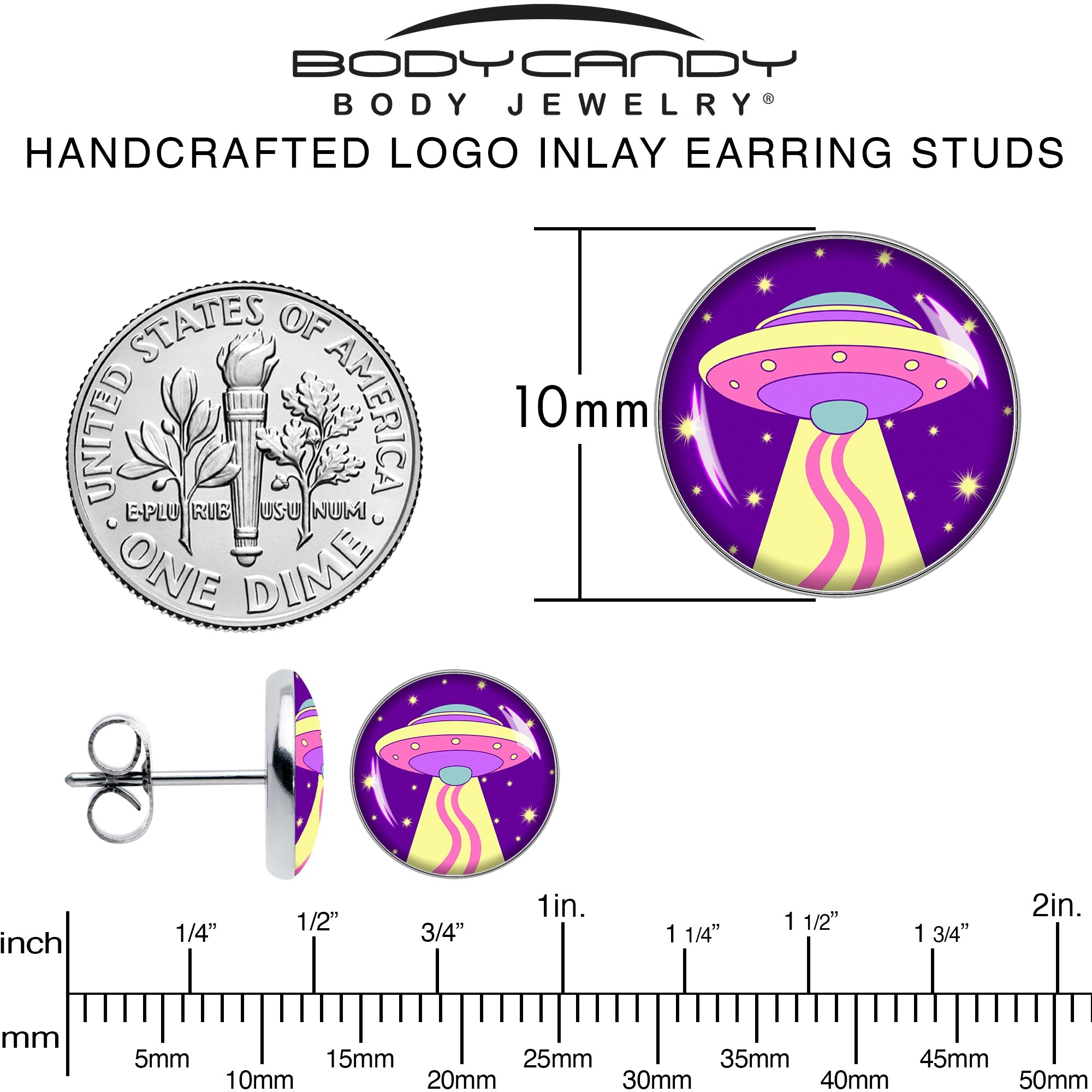 BodyCandy Style Space Invasion UFO Stud Earrings by Onyx O — alternative angle