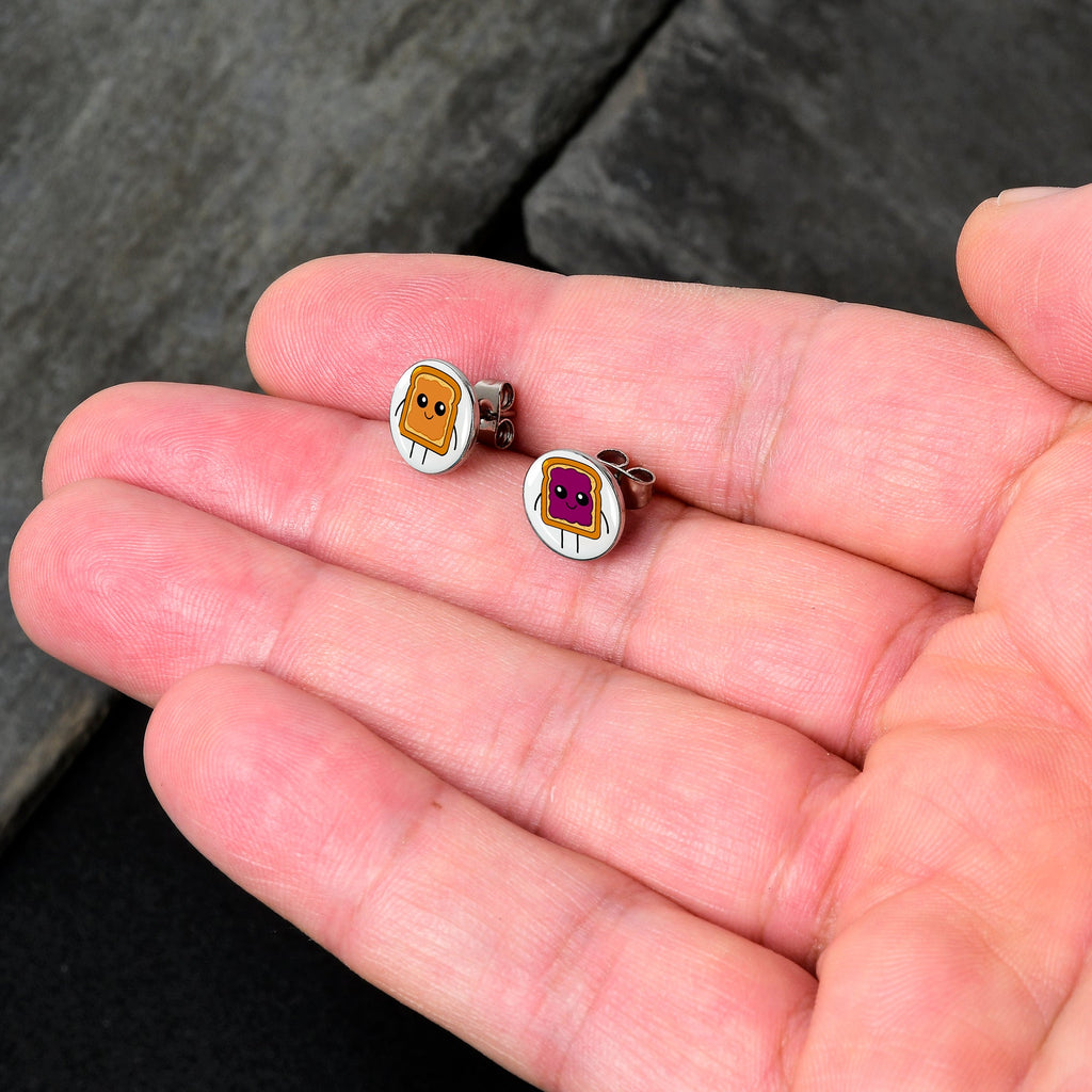 BodyCandy PB and J Peanut Butter and Jelly Sandwich Stud Earrings by Onyx O — detail close-up