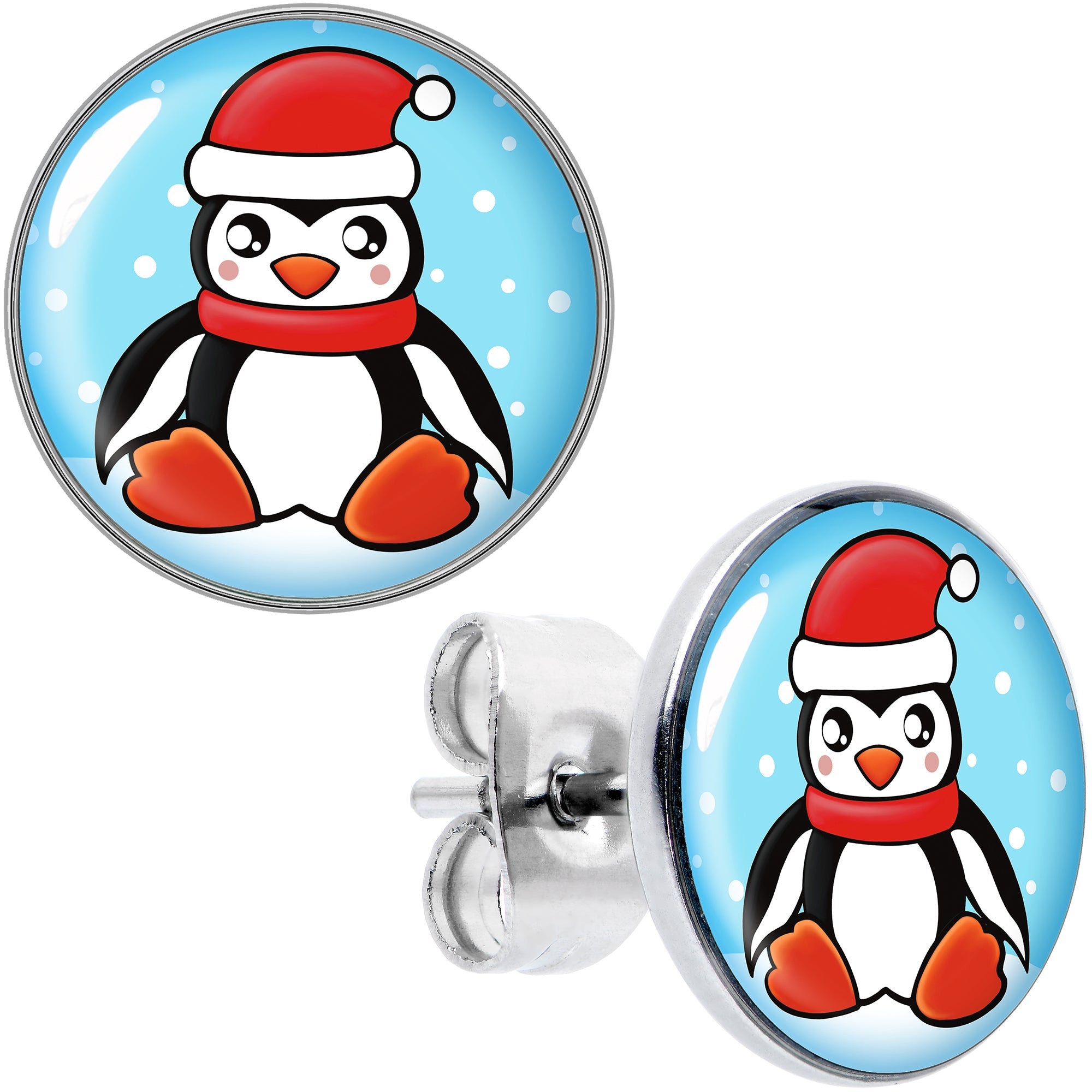 BodyCandy Snowfall Holiday Penguin Stud Earrings by Onyx O — main product shot