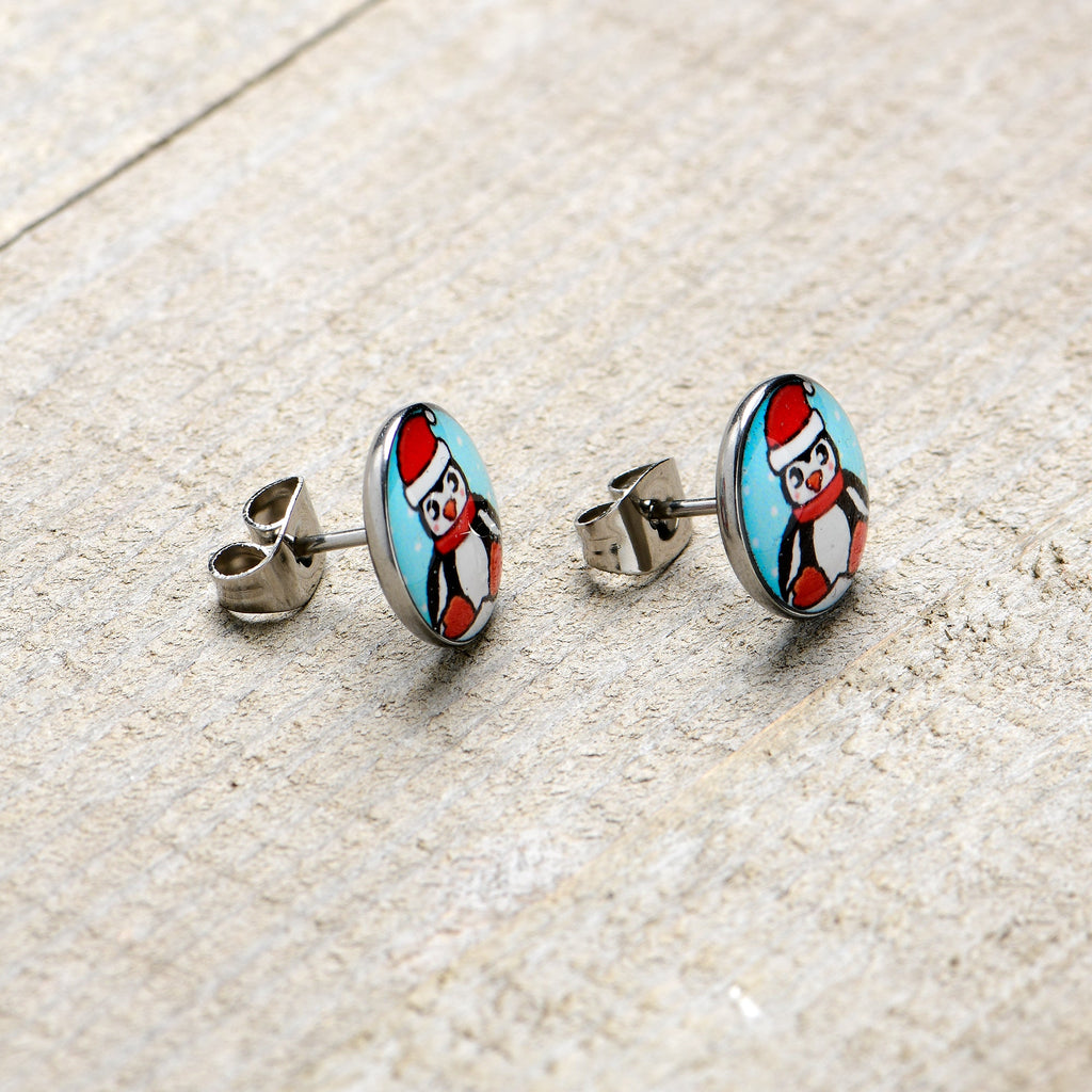 BodyCandy Snowfall Holiday Penguin Stud Earrings by Onyx O — back view