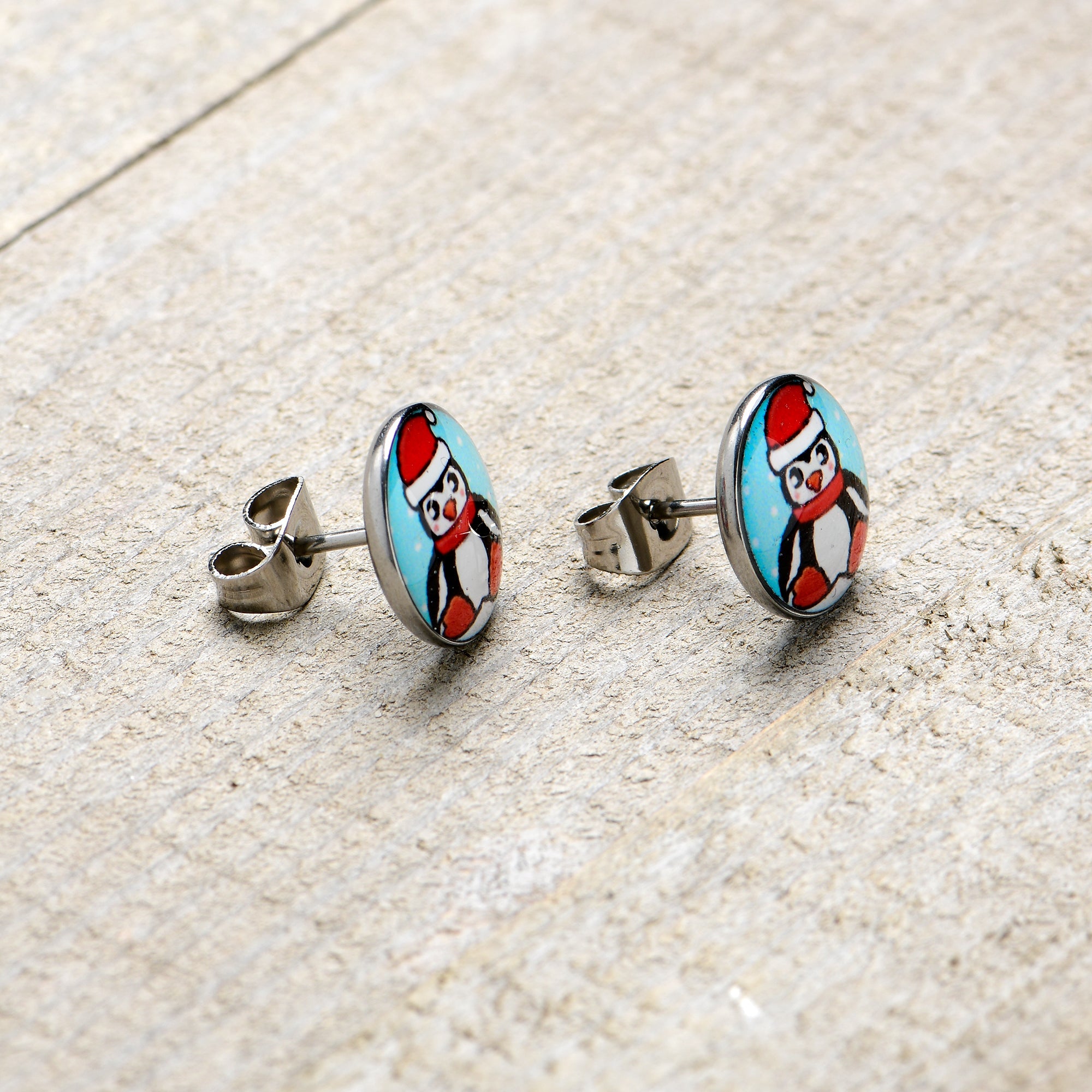 BodyCandy Snowfall Holiday Penguin Stud Earrings by Onyx O — back view